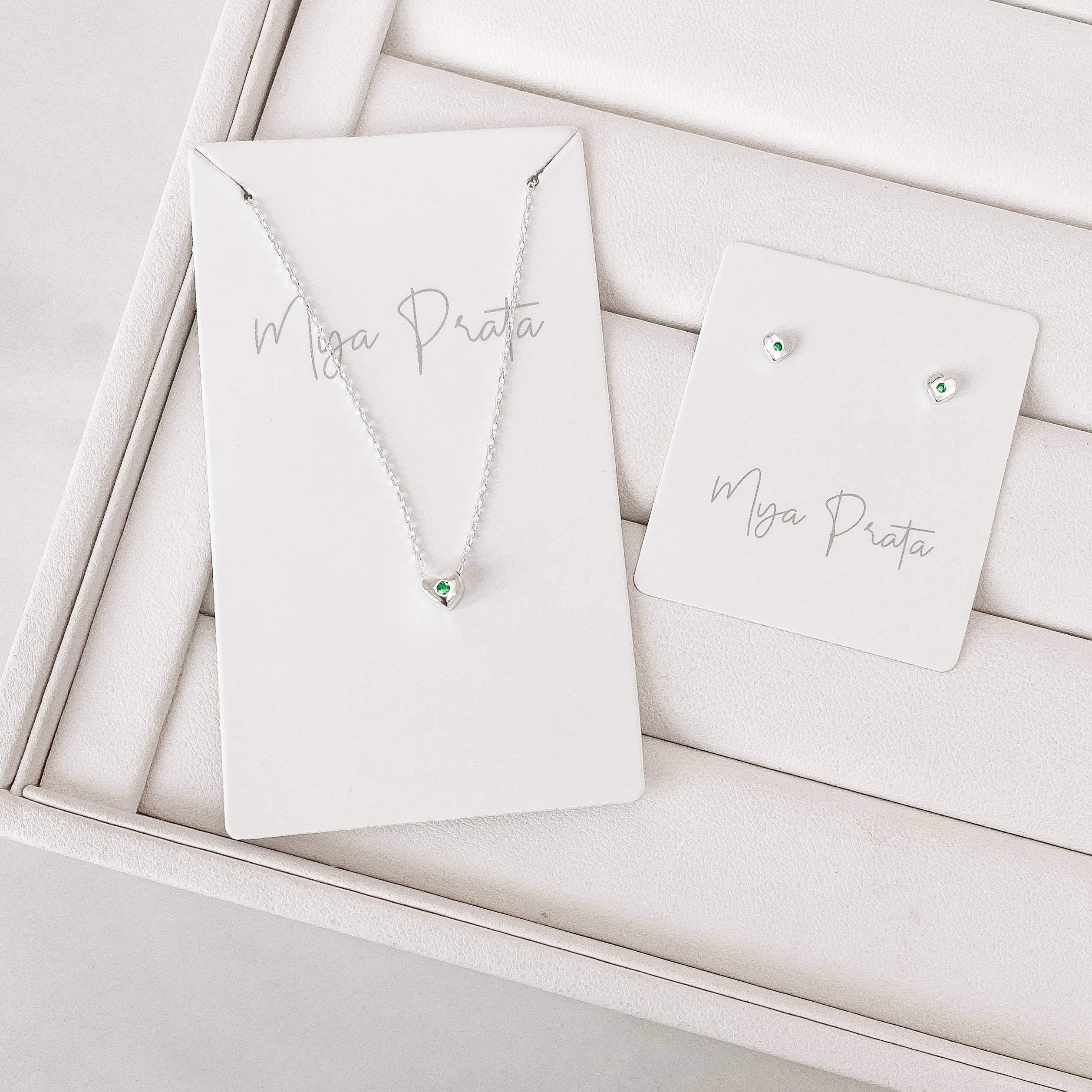 Conjunto brinco e colar coração detalhe zircônia acqua 45+5cm