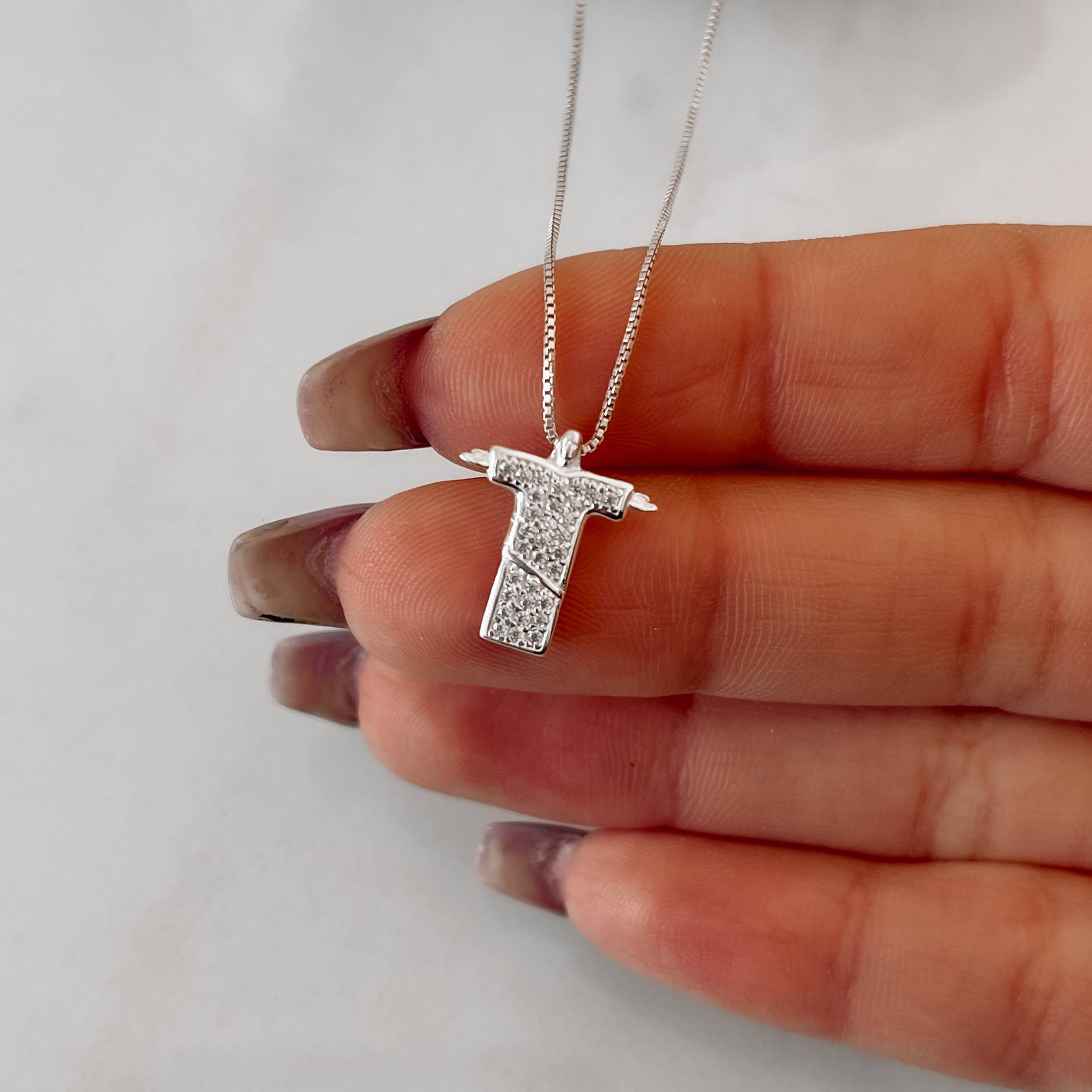 Colar Cristo cravejado 15mm 45cm