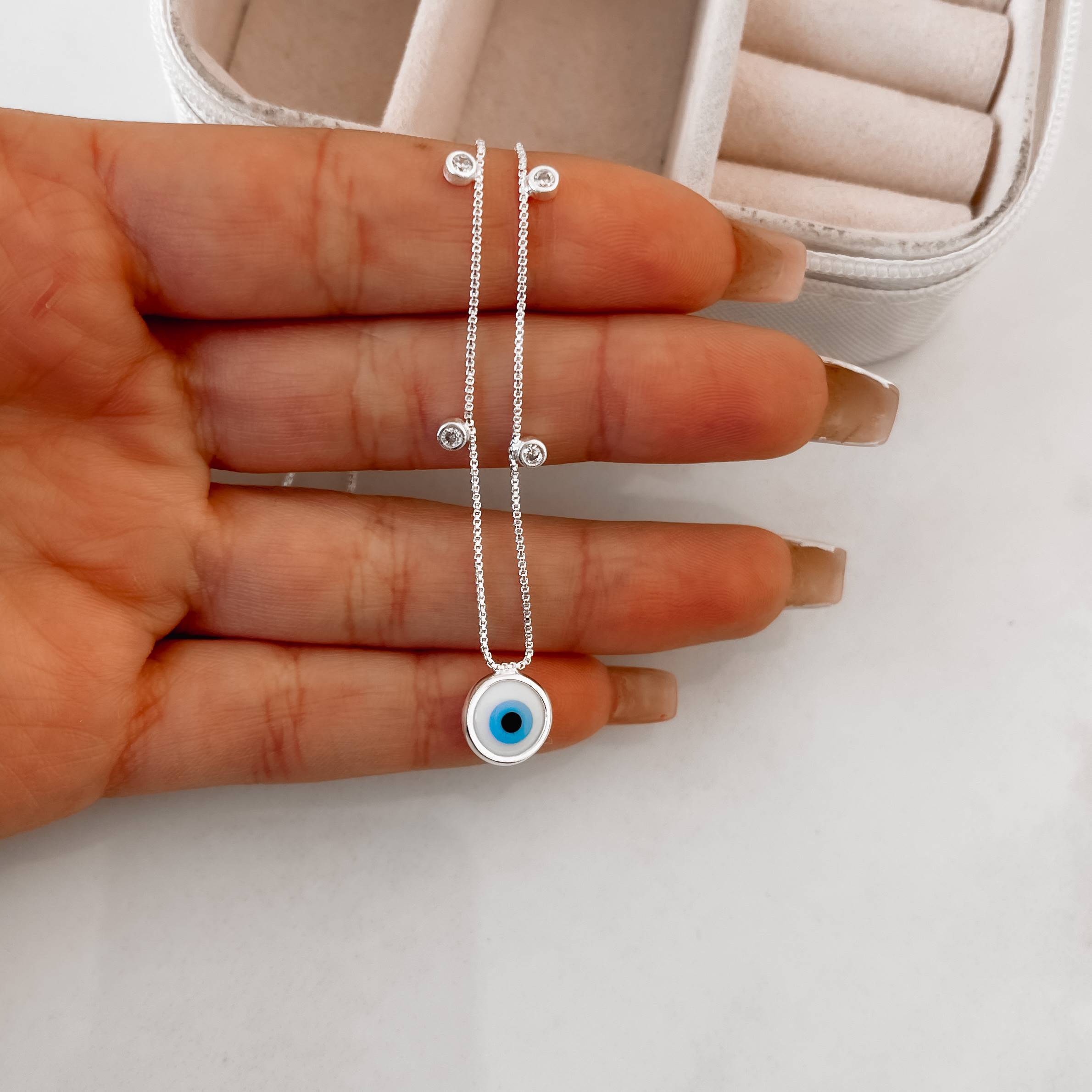 Imagem Secundária Colar olho grego 8mm detalhe mini zircônias 45cm