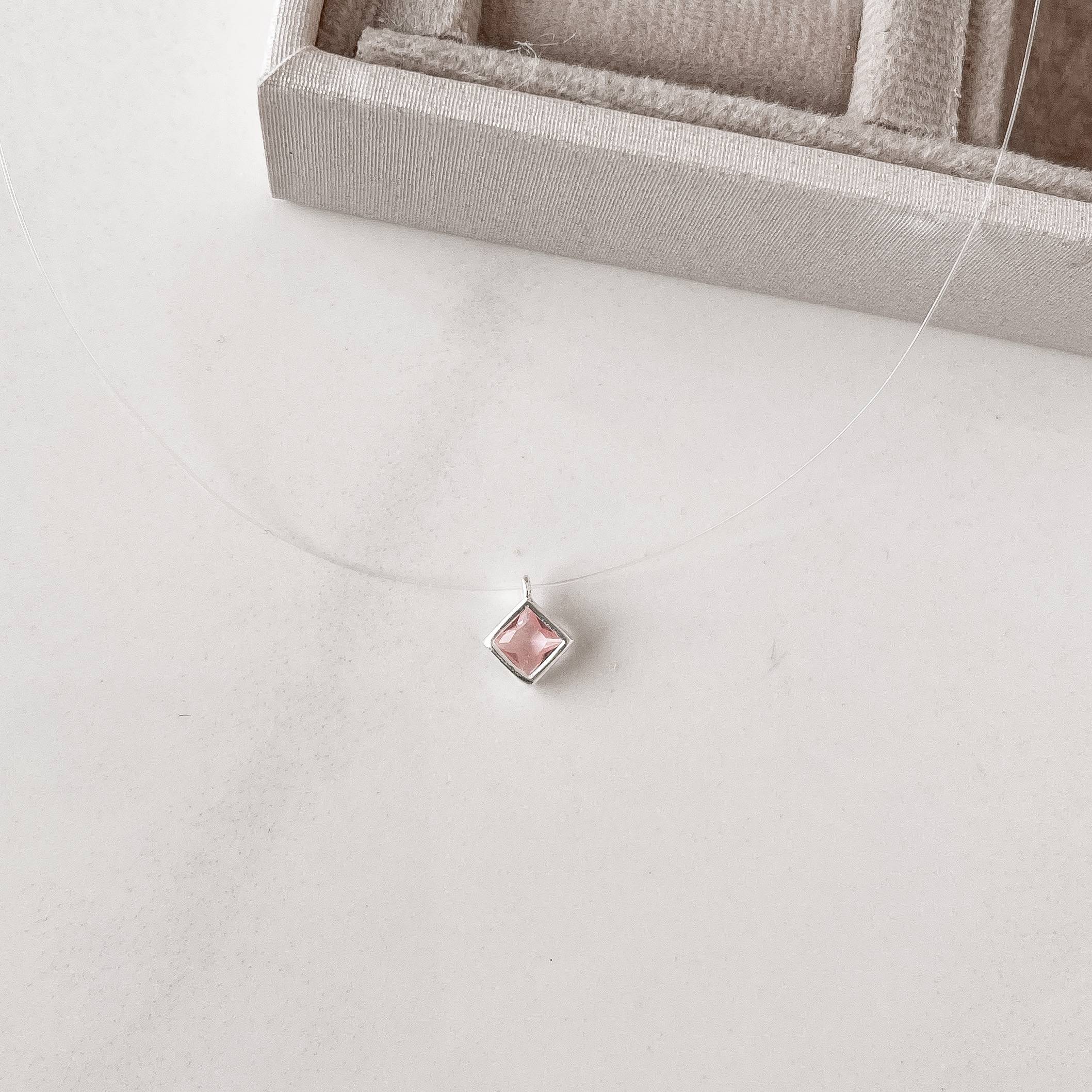 Imagem Colar nylon zircônia losango rosa 6mm 40cm