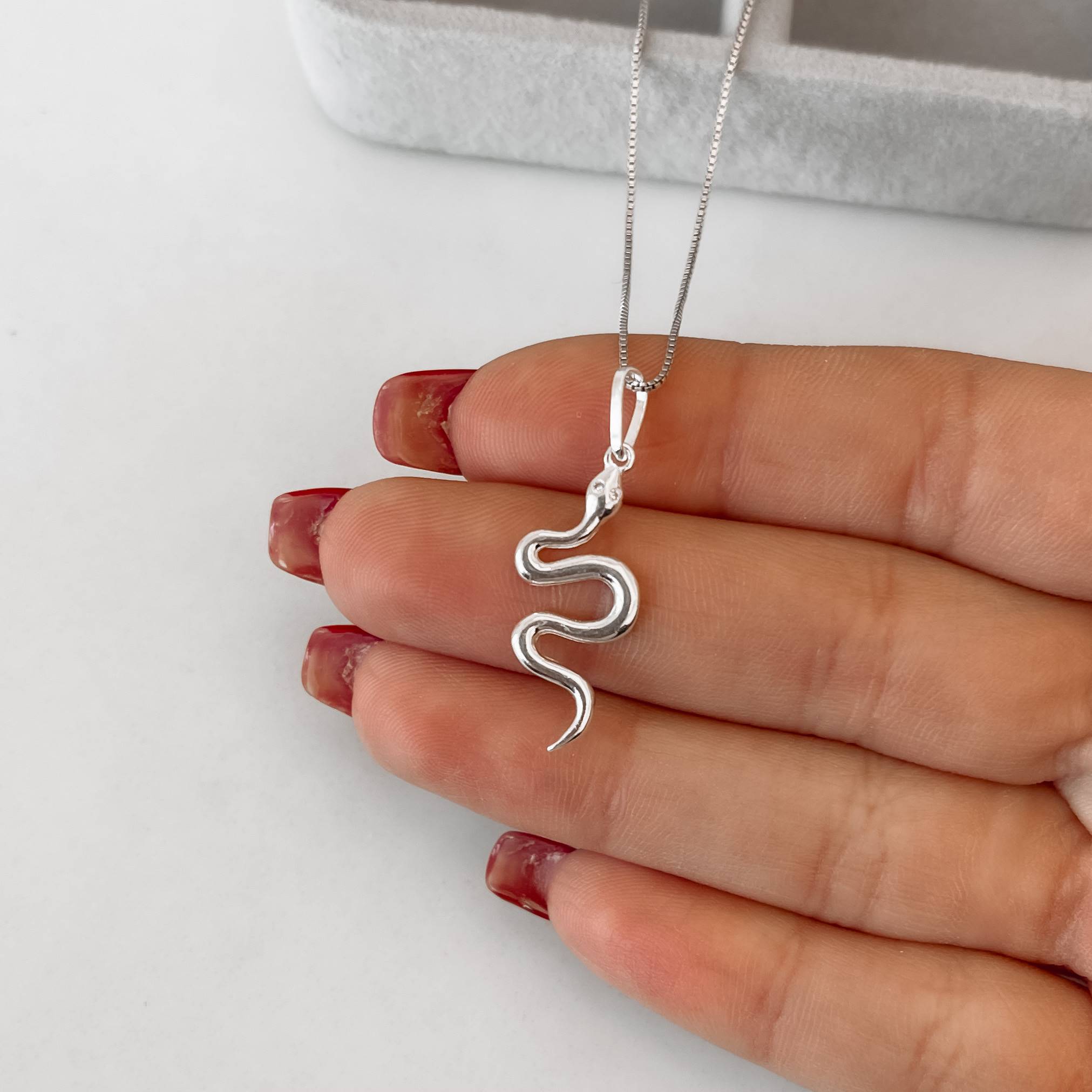 Imagem Colar pingente cobra lisa com zircônia 23mm 45cm