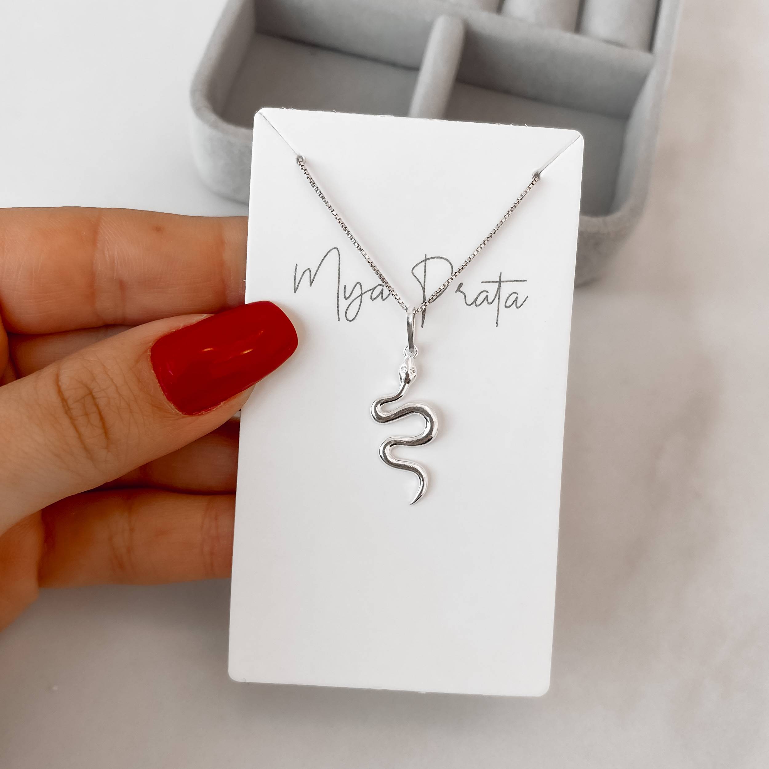 Imagem Secundária Colar pingente cobra lisa com zircônia 23mm 45cm