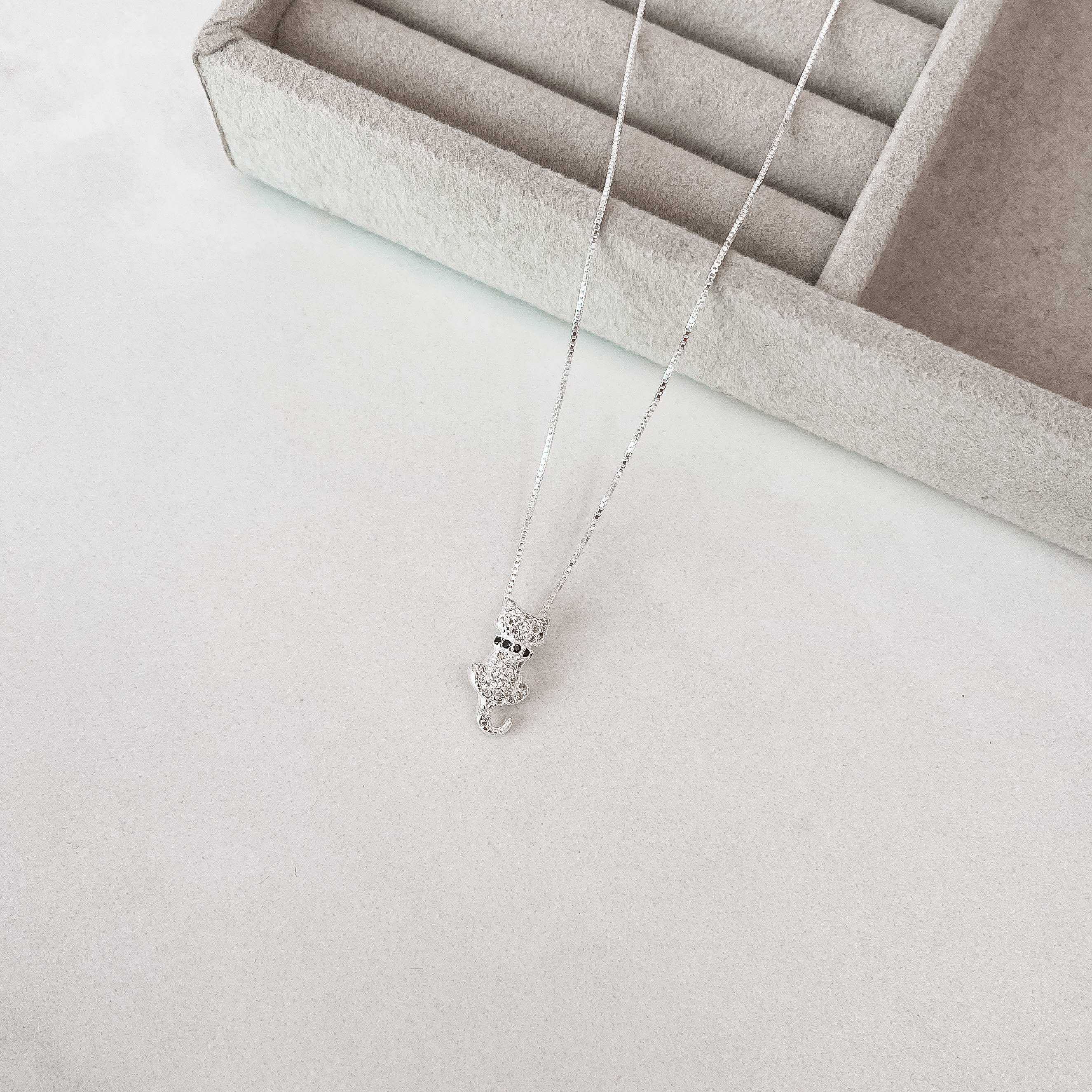 Imagem Secundária Colar gato cravejado detalhe zircônias ônix 15mm 45cm