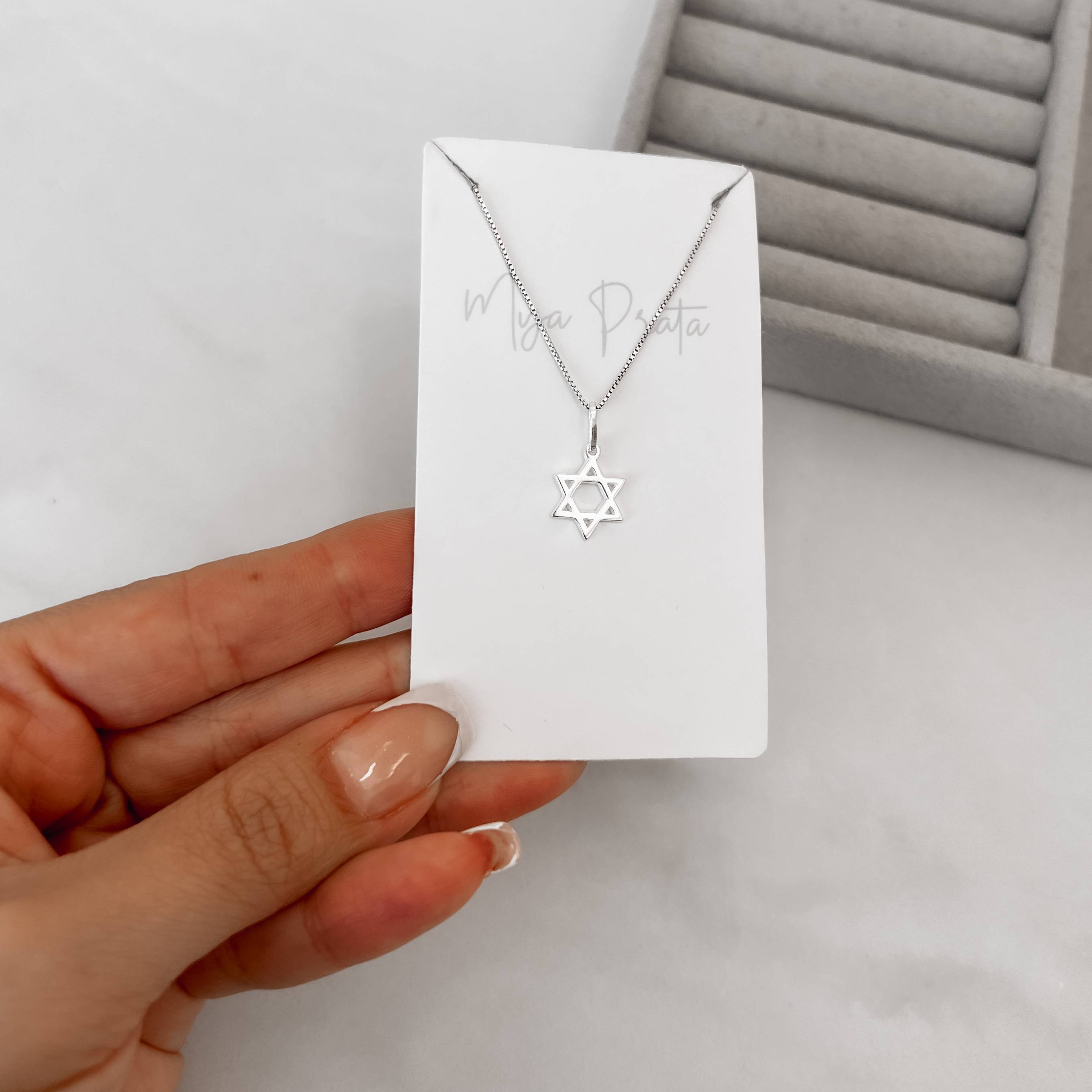 Imagem Colar pingente estrela de Davi 12mm 45cm