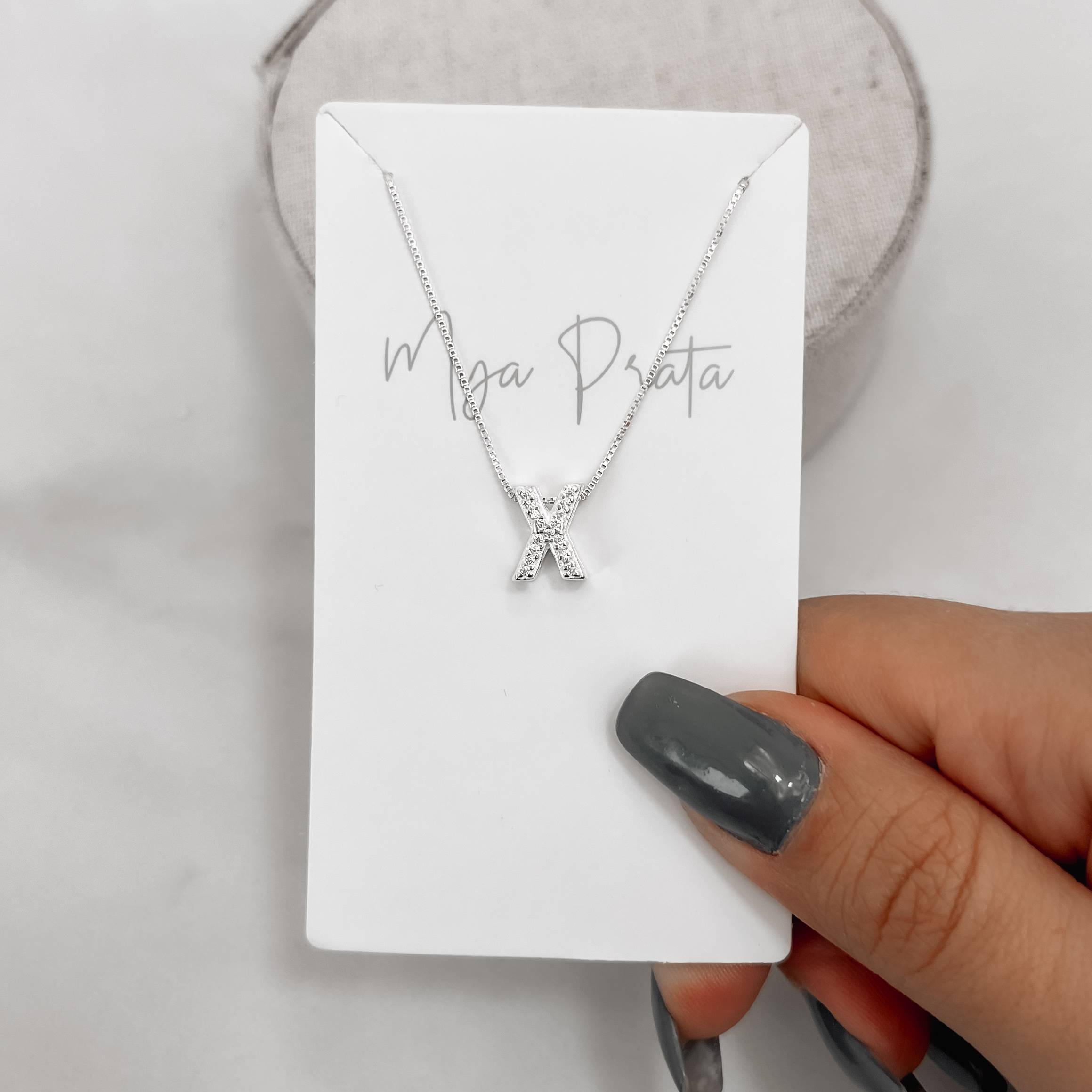 Imagem Colar letra X cravejada 10mm 45cm