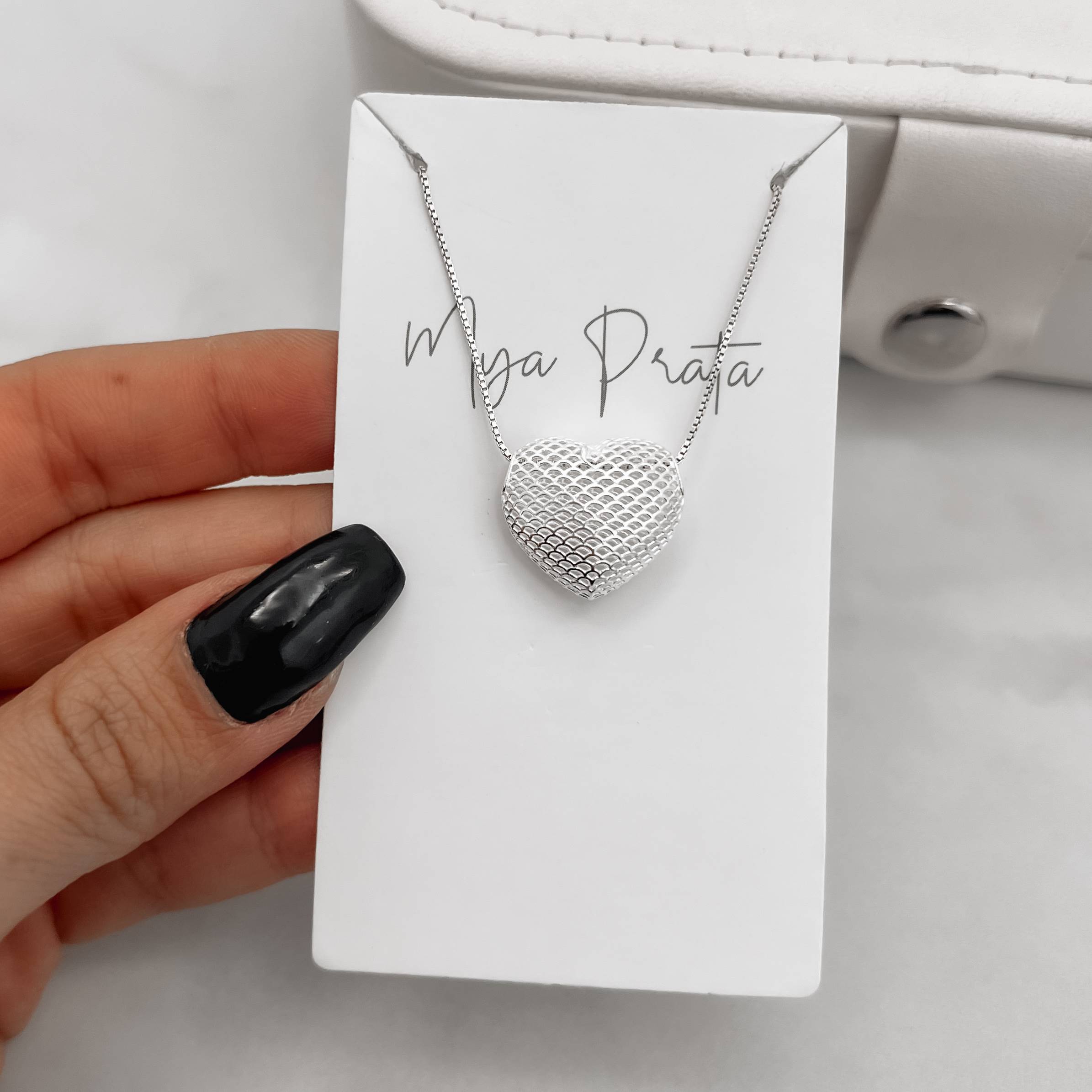 Imagem Secundária Colar coração renda Italiana 18mm 45cm