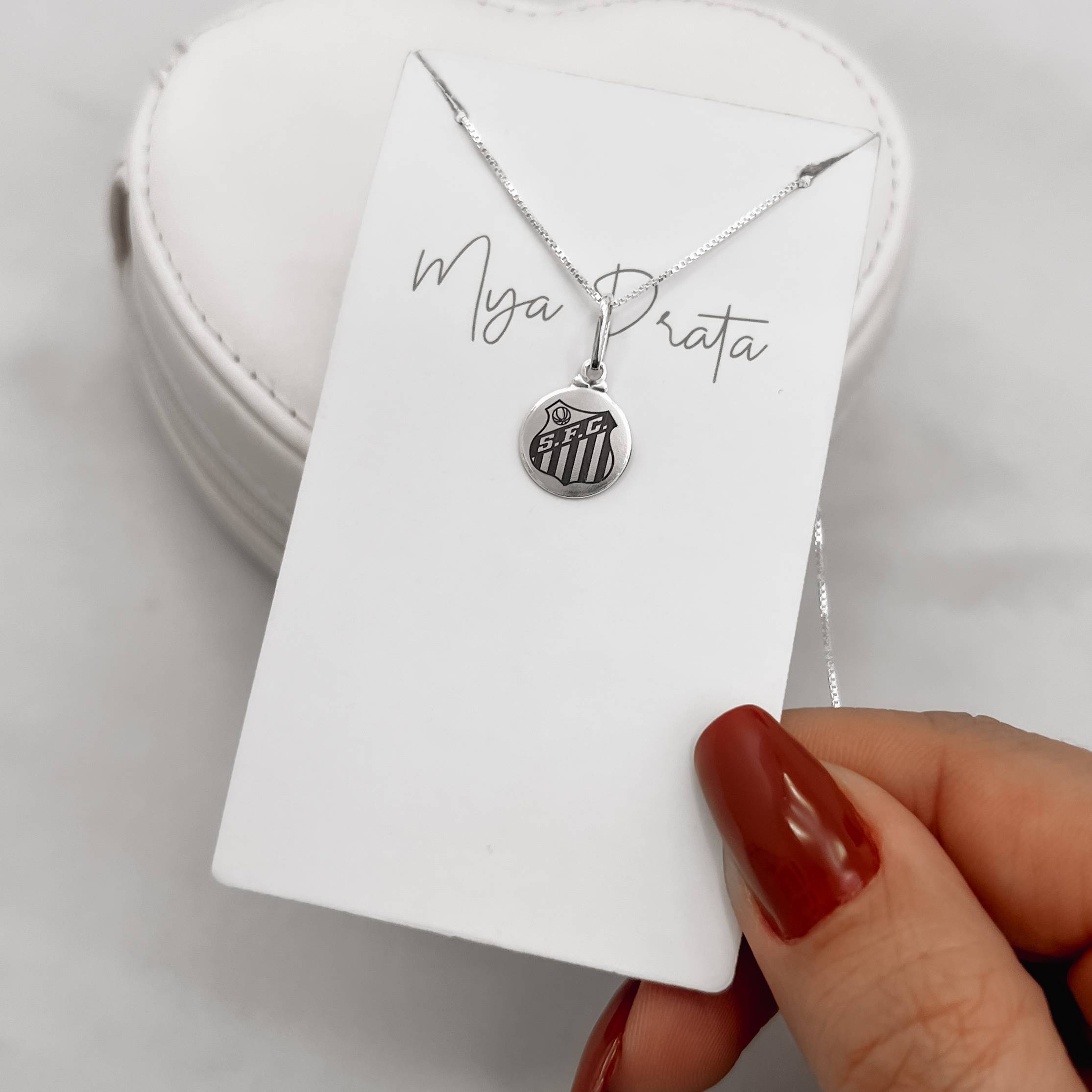 Colar pingente medalha time Santos 12mm 40cm