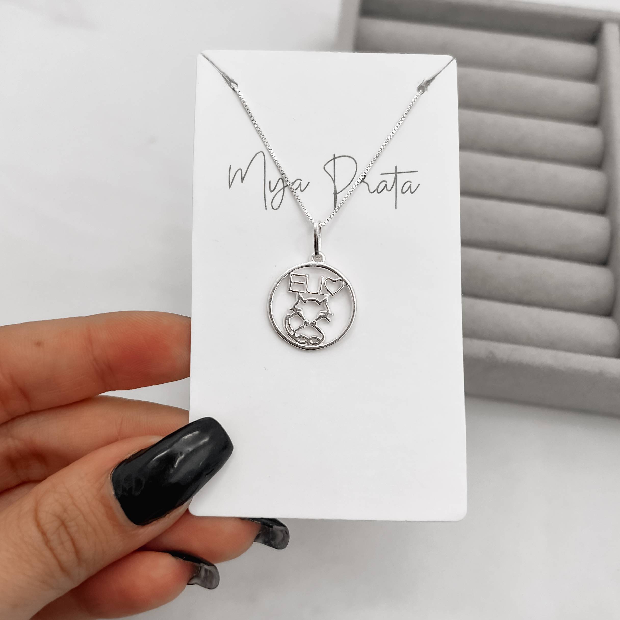 Imagem Colar pingente eu amo gato 17mm 45cm