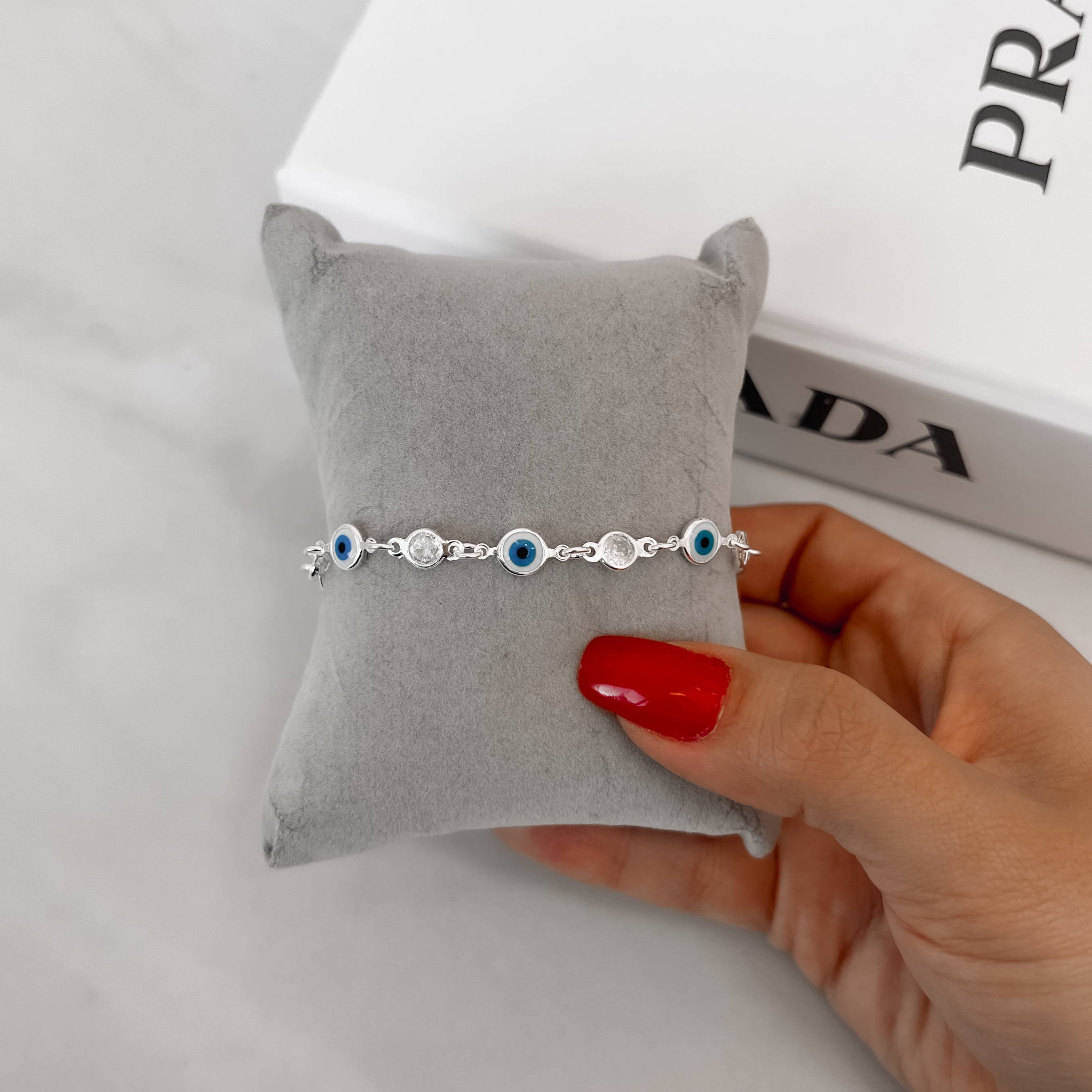 Imagem Secundária Pulseira entremeios olhos gregos turquesa e zircônia cristal 5mm