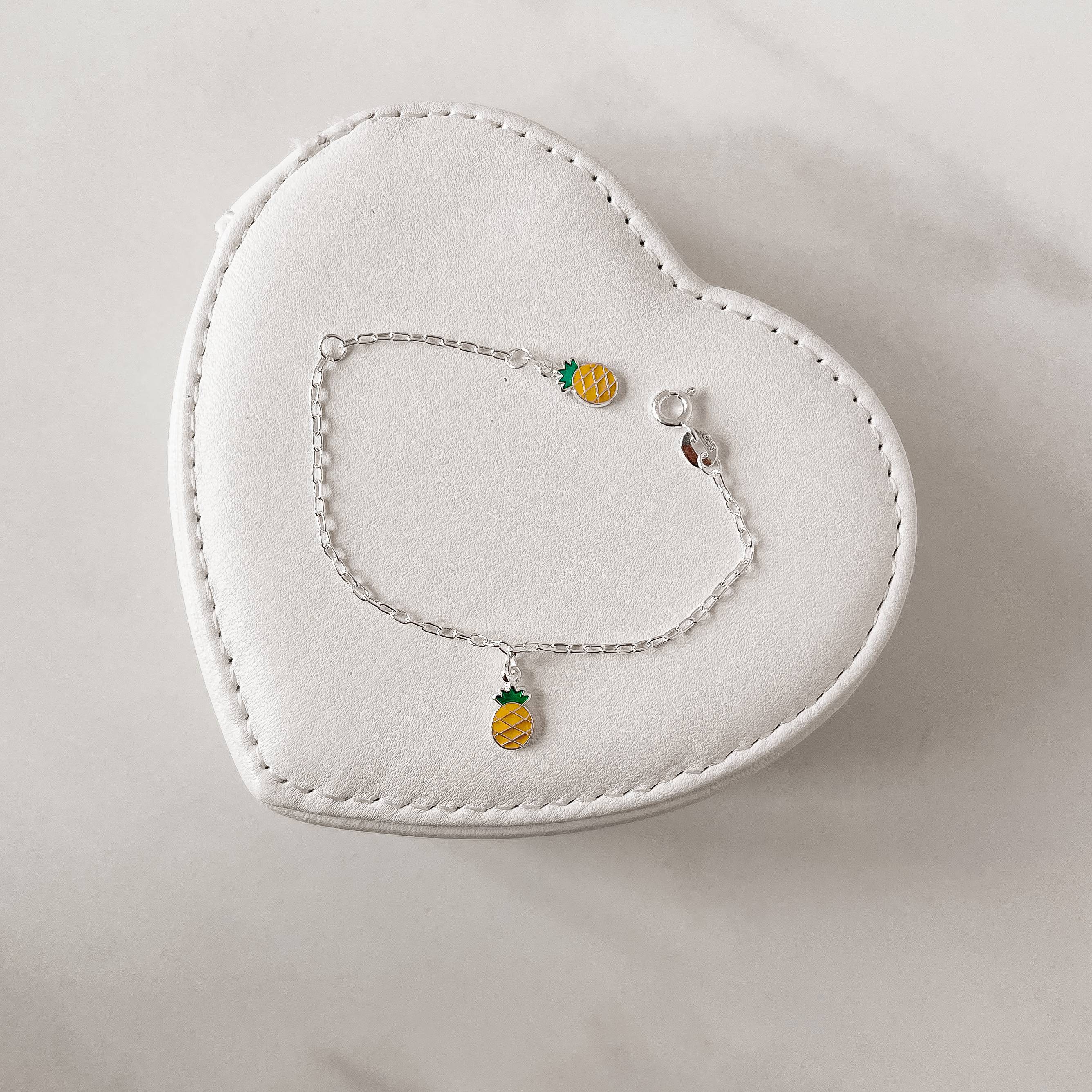 Pulseira infantil pingentes abacaxi resina 10mm