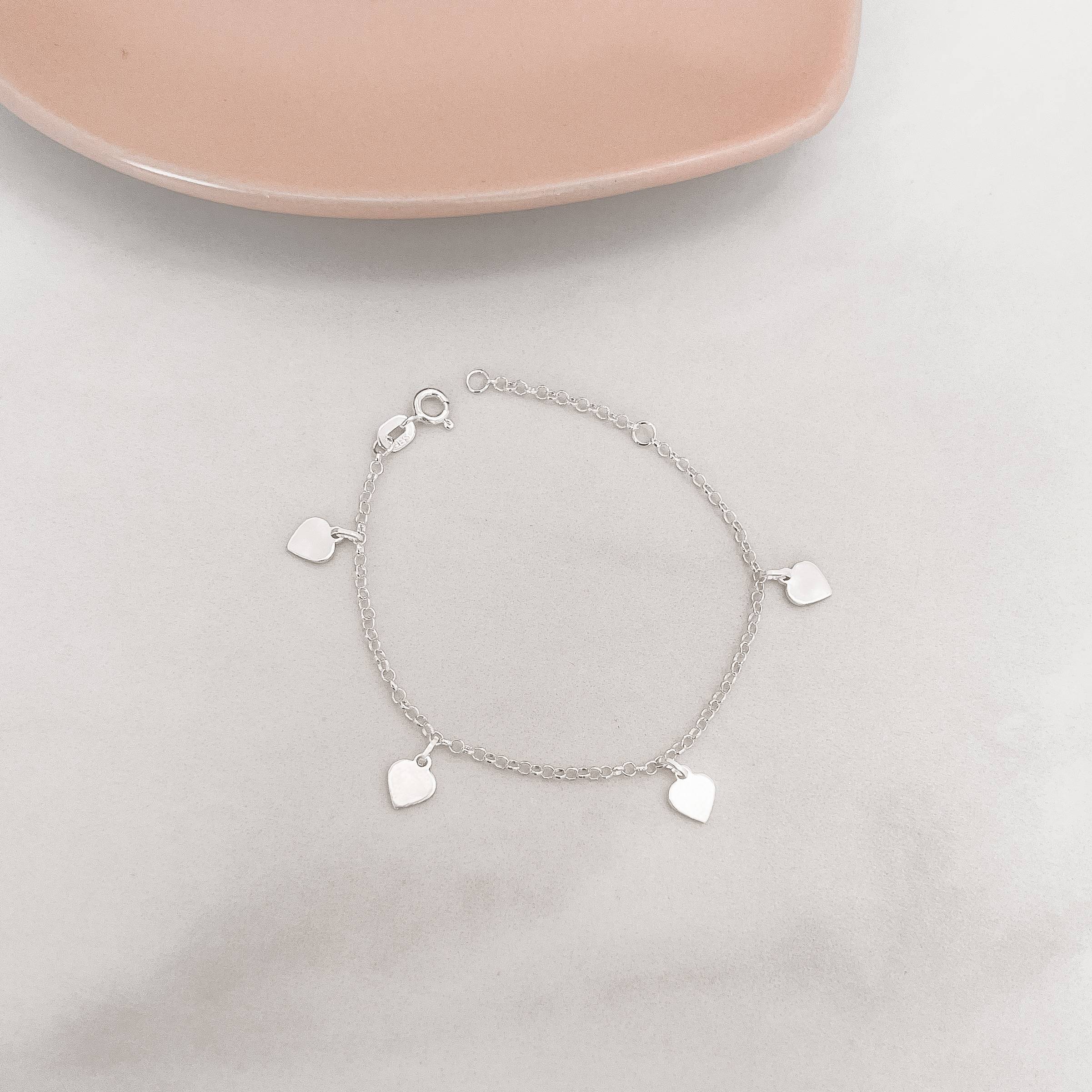 Pulseira infantil pingentes coração 6mm