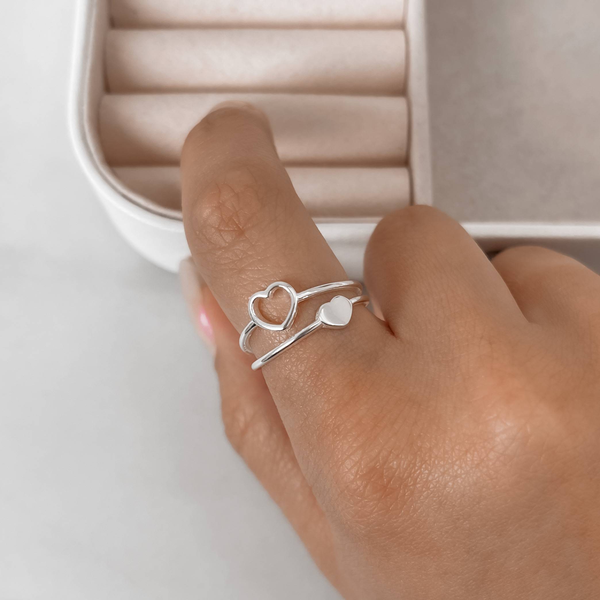 Anel 2 fios corações cheio e vazado