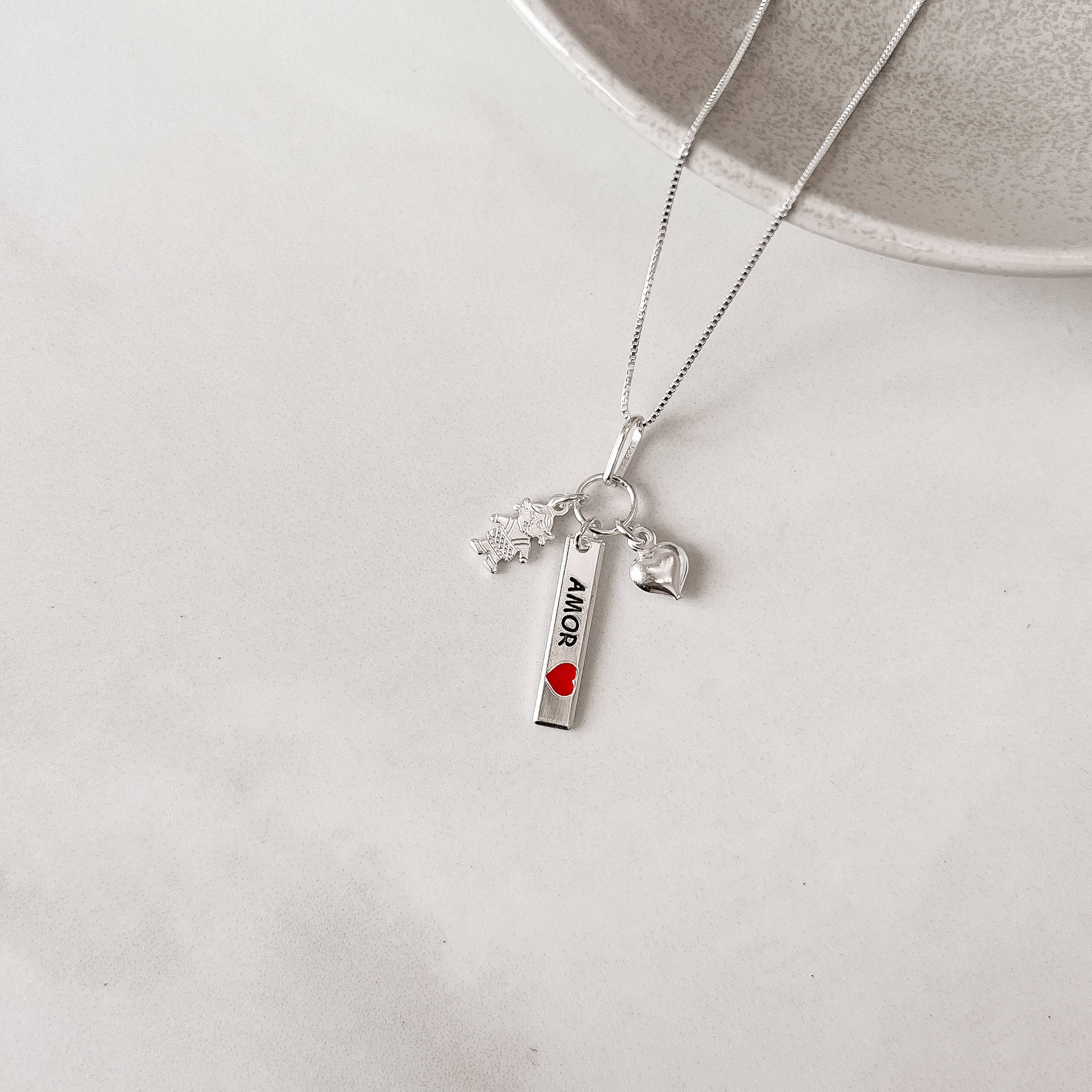 Colar pingente patuá amor, coração, menina 45cm