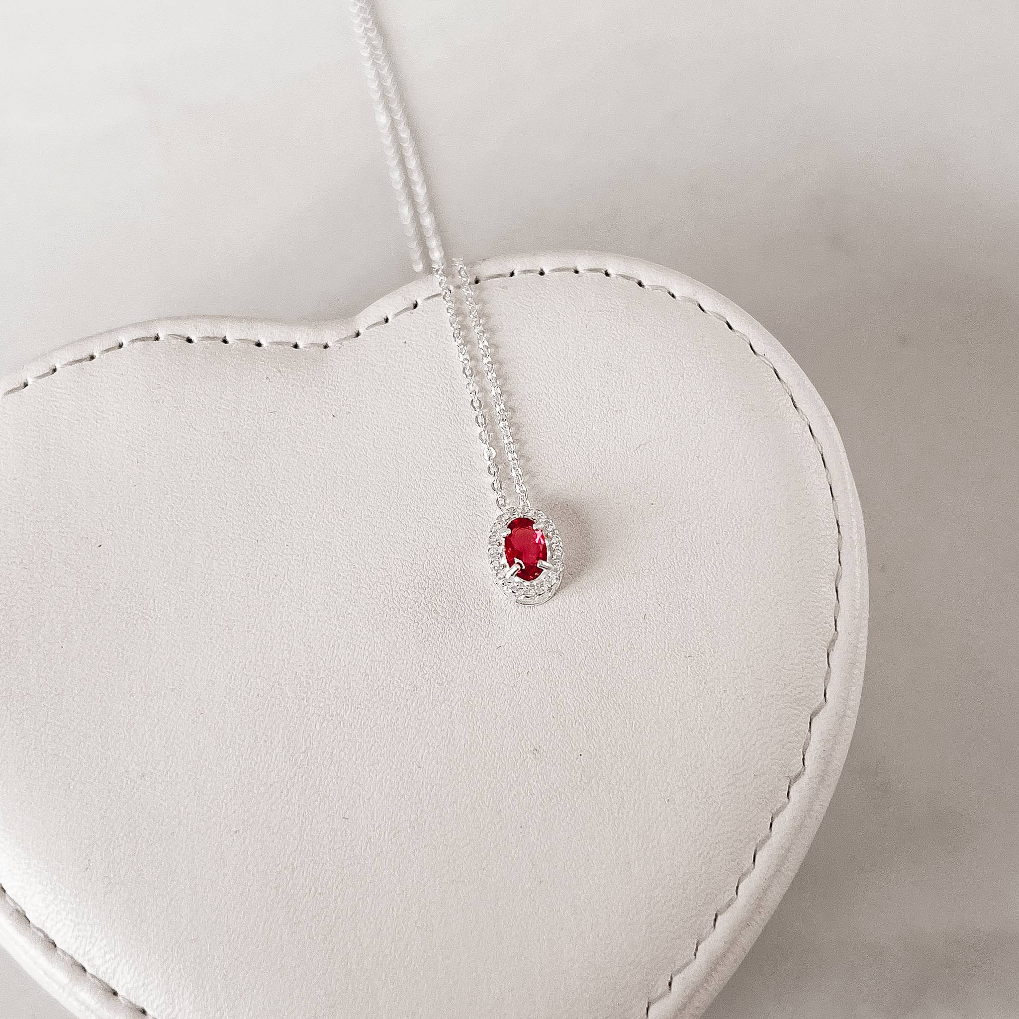 Colar zircônia oval cereja com cravejado 10mm corrente cadeadinho 45cm