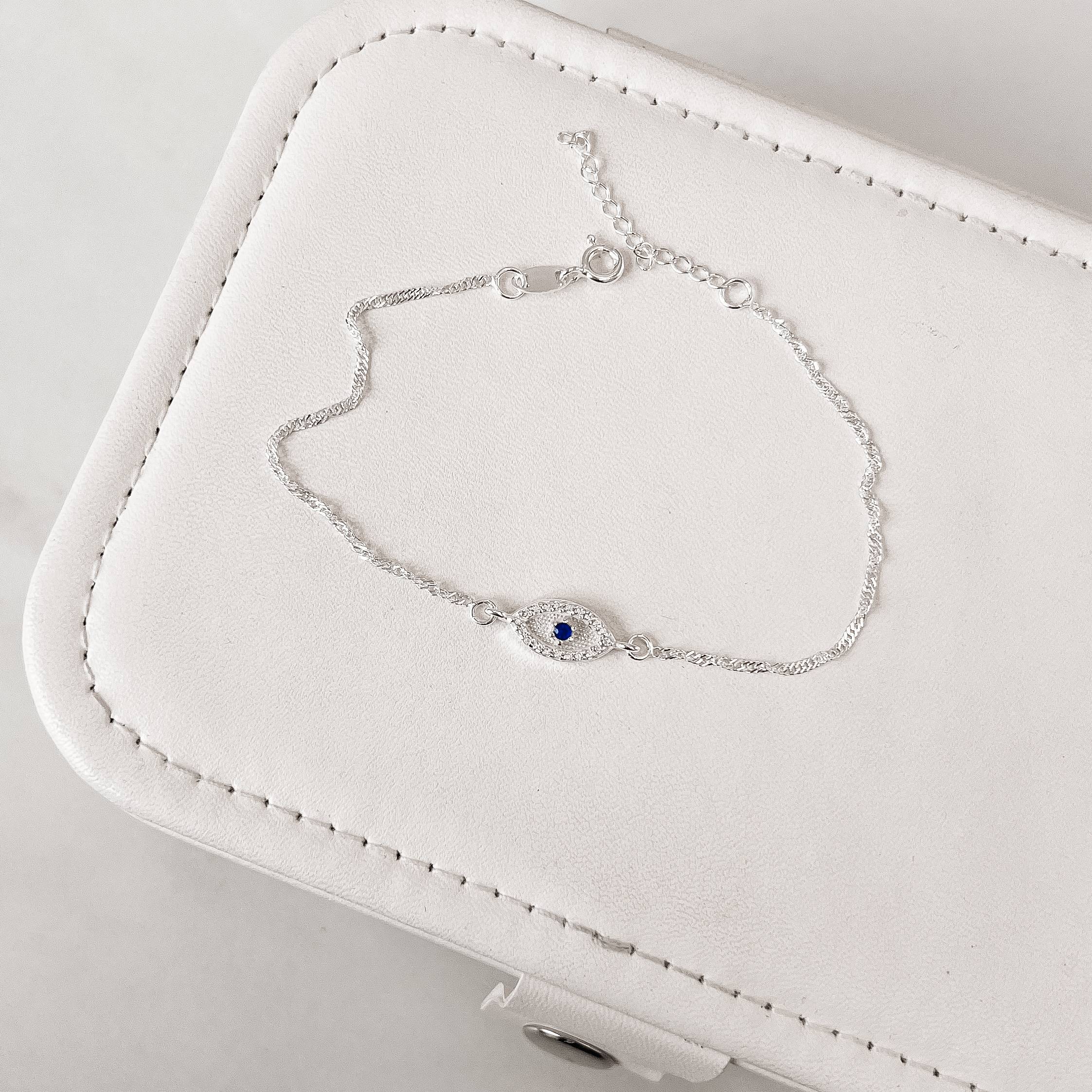 Imagem Secundária Pulseira entremeio olho grego cravejado 12mm corrente singapura