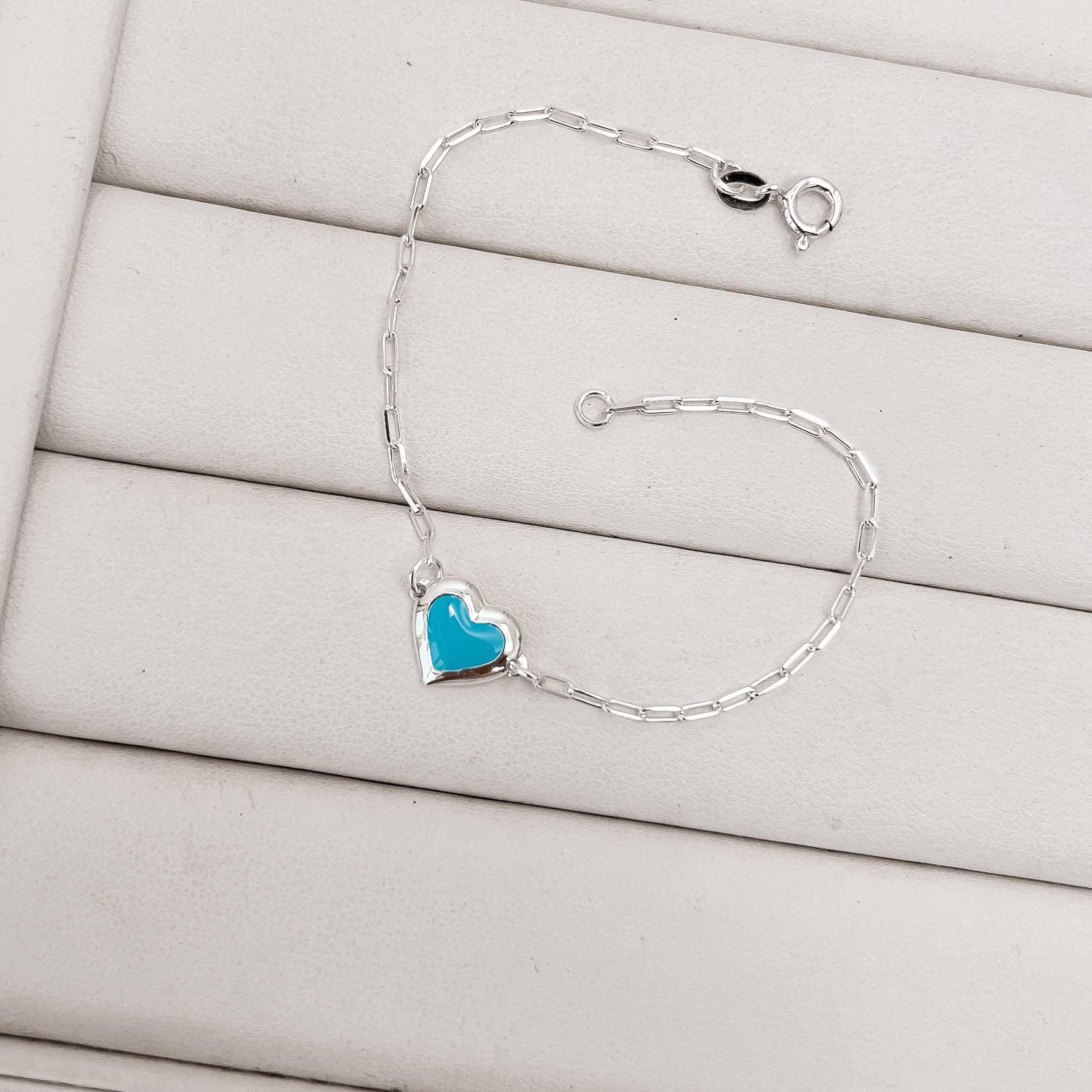 Imagem Pulseira entremeio coração 10mm resina azul tiffany