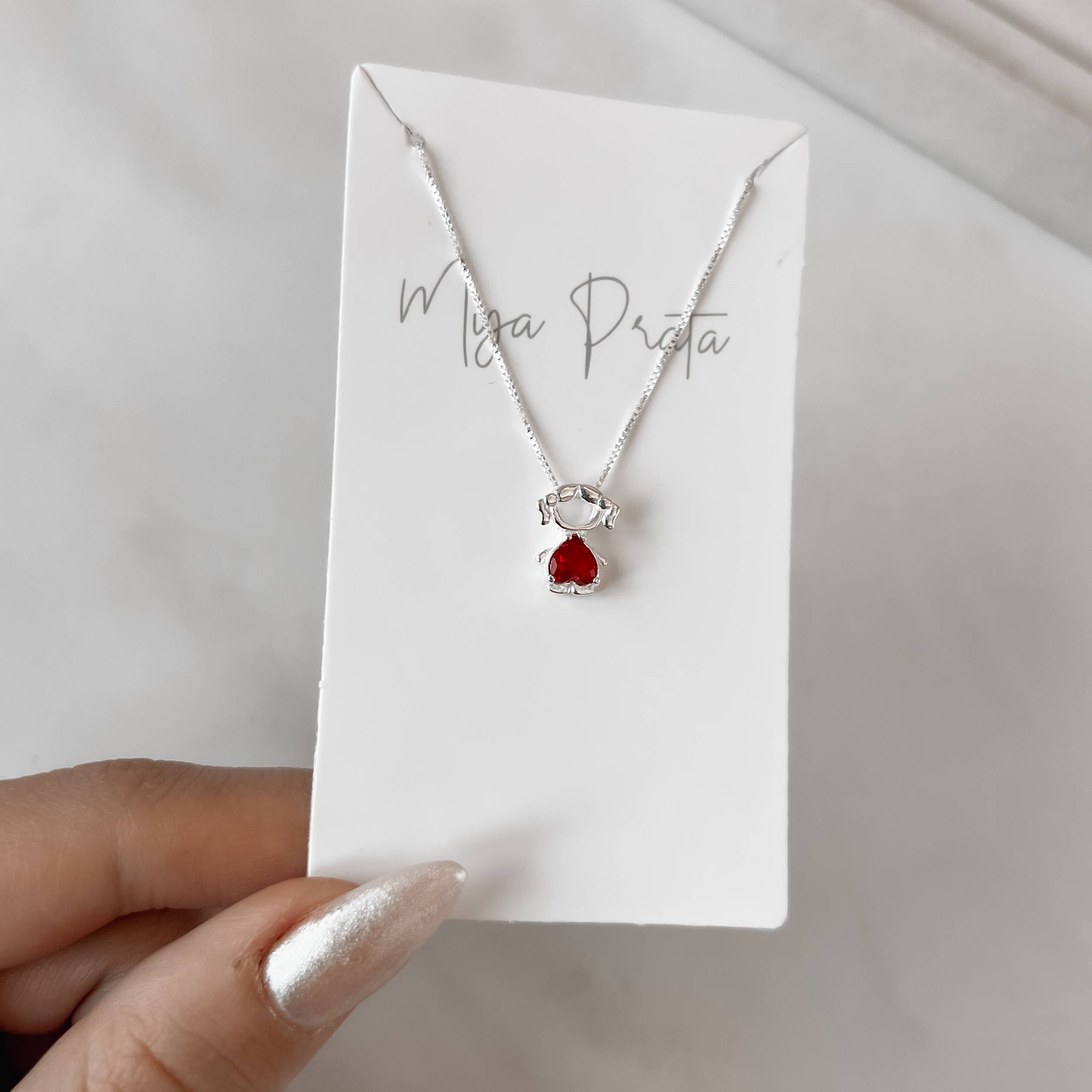 Imagem Secundária Colar menina com zircônia coração cereja 12mm 45cm