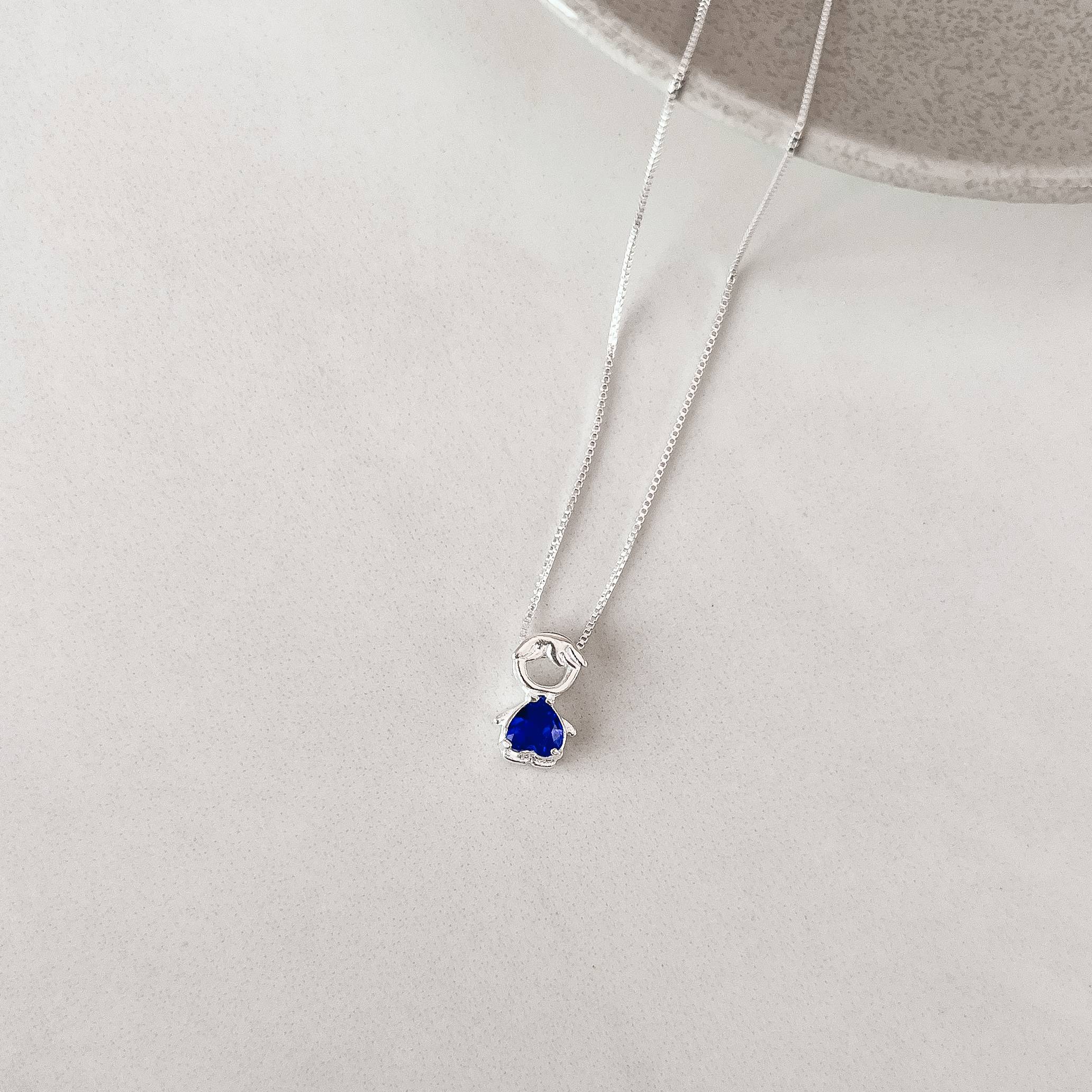 Imagem Colar menino com zircônia coração azul bic 12mm 45cm