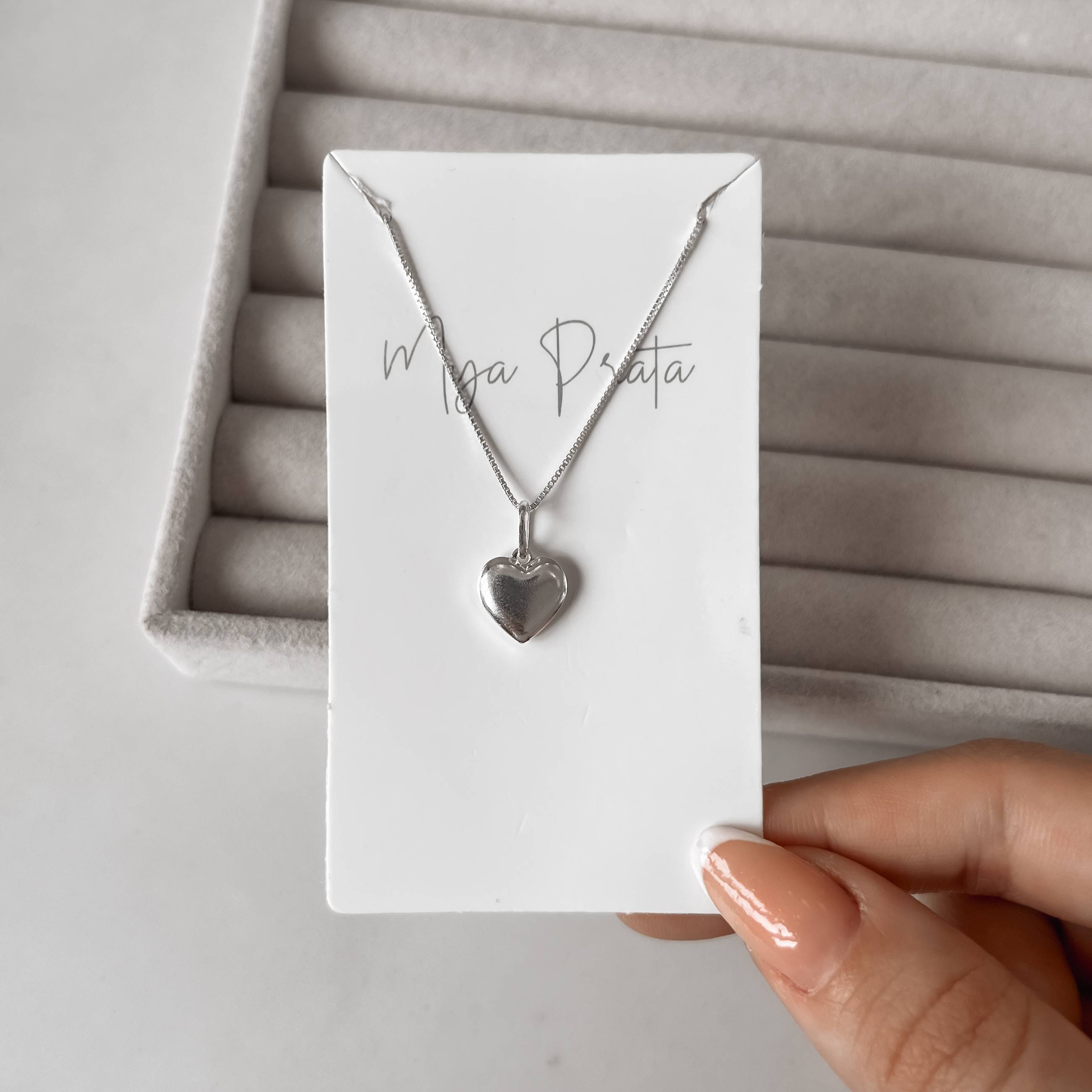 Colar pingente coração liso 10mm 40cm