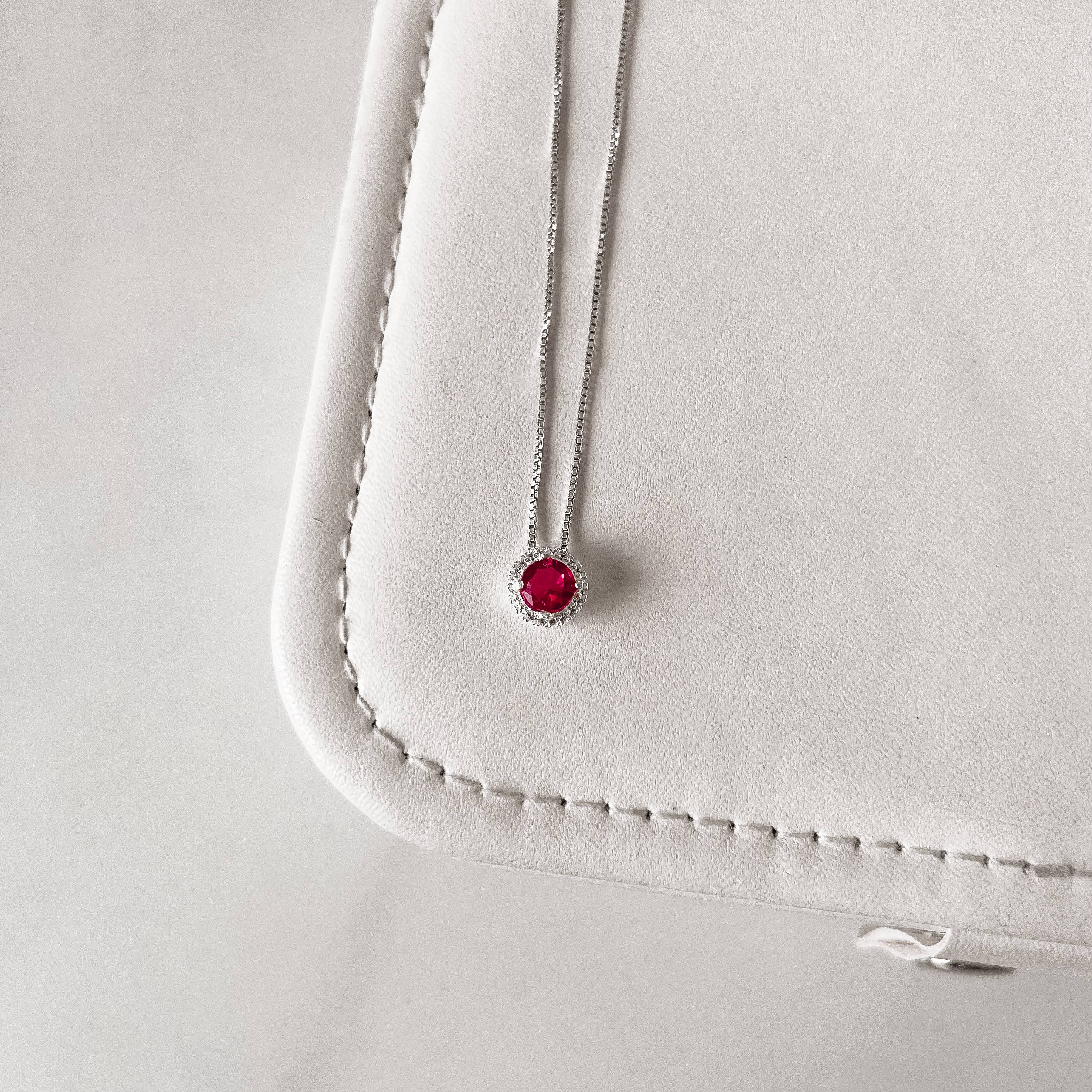 Colar zircônia redonda cereja com cravejado 7mm 40cm