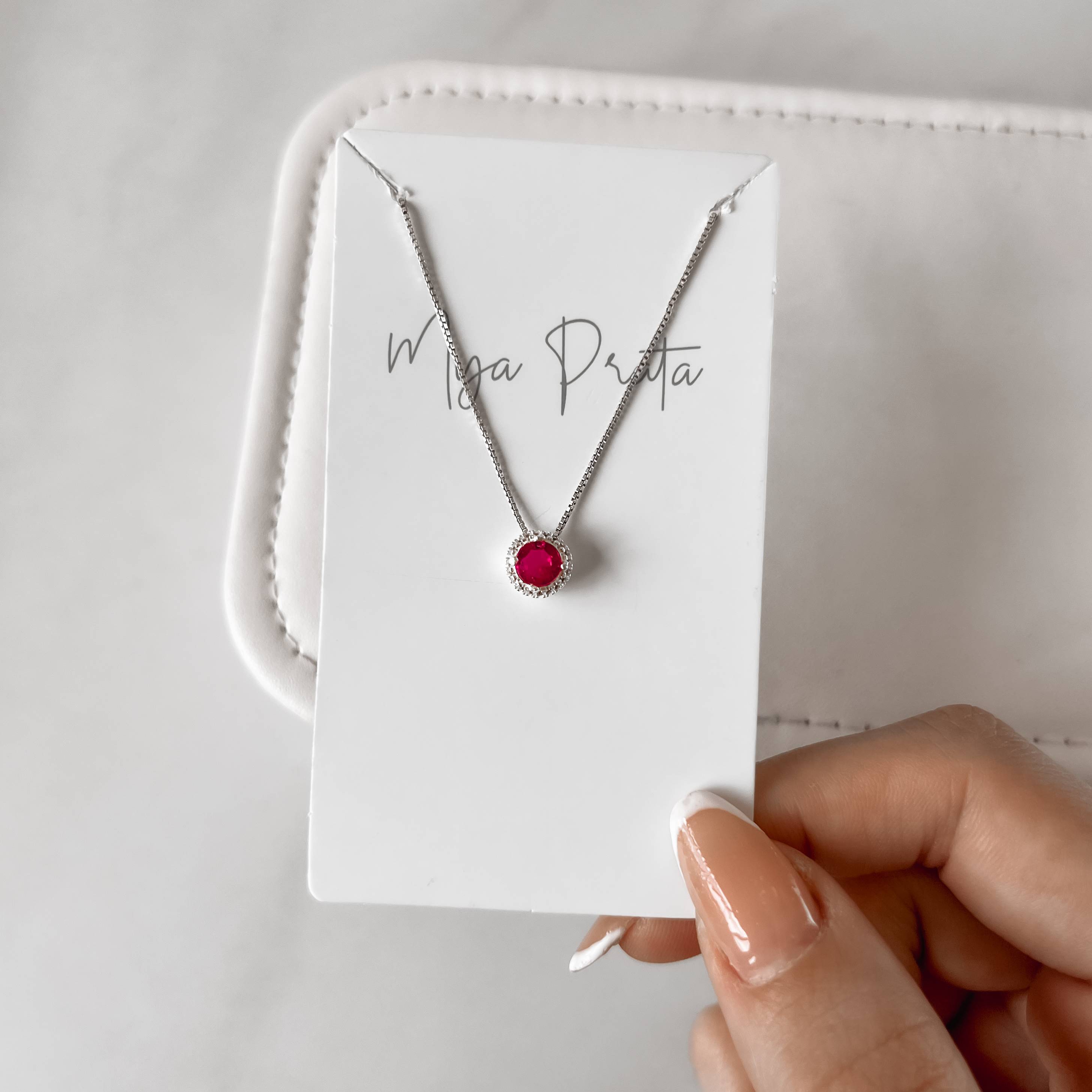 Imagem Secundária Colar zircônia redonda cereja com cravejado 7mm 40cm