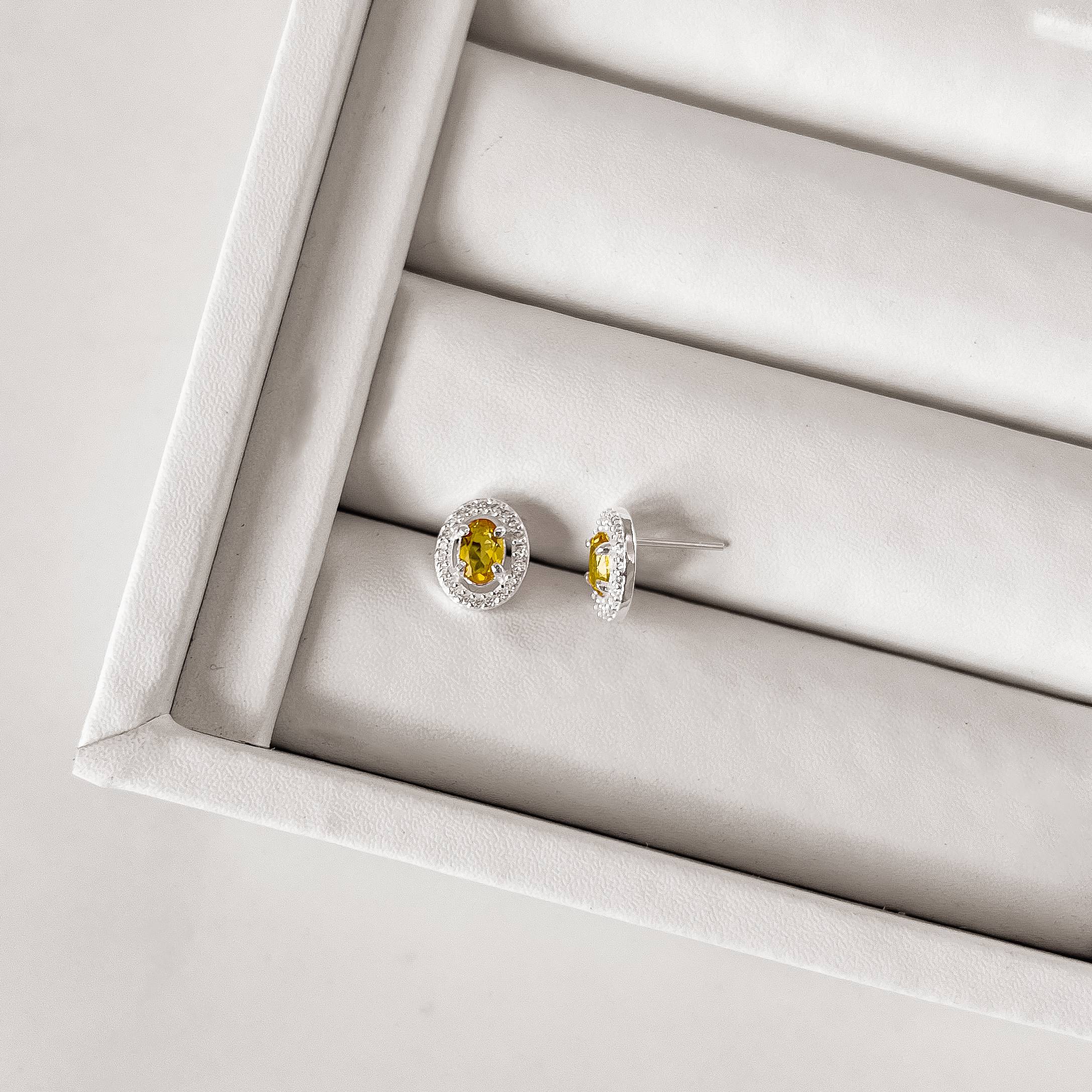 Imagem Secundária Brinco zircônia oval amarela com cravejado 11mm