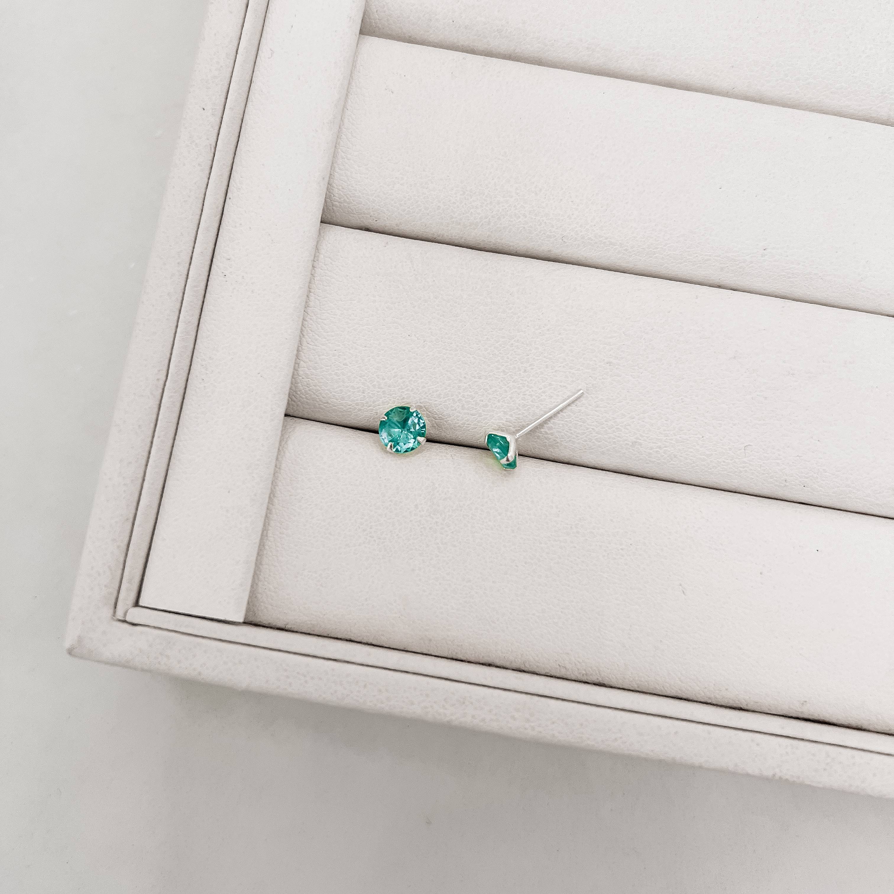 Imagem Brinco zircônia redonda acqua 6mm