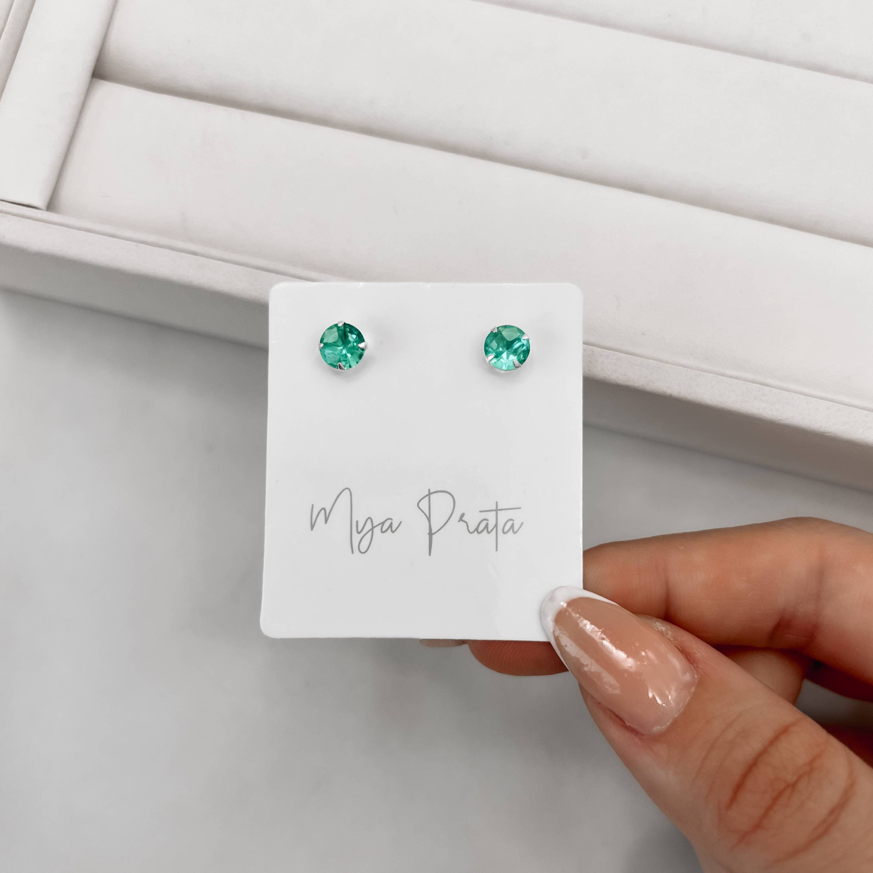 Imagem Secundária Brinco zircônia redonda acqua 6mm