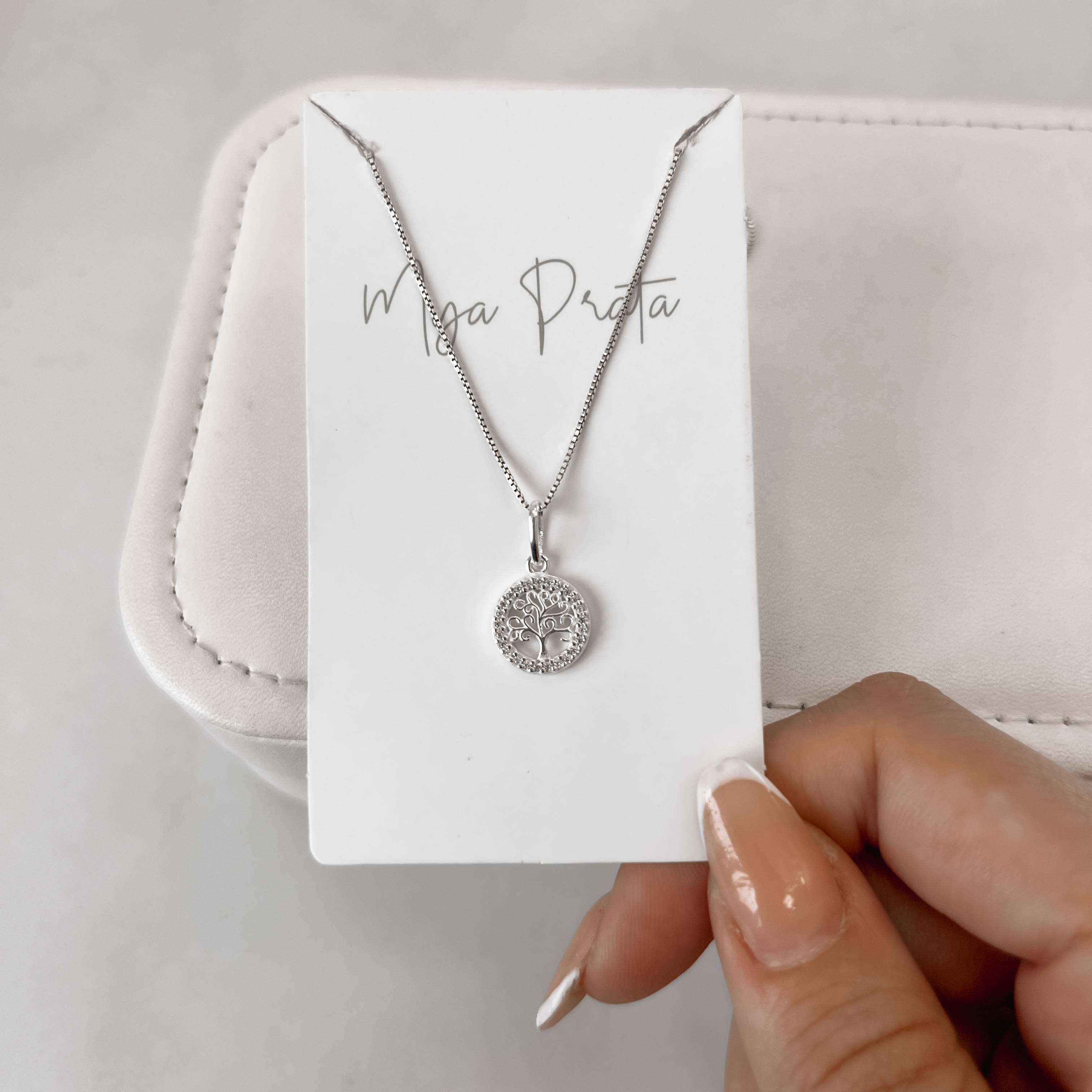 Imagem Secundária Colar pingente medalha árvore borda cravejada 11mm 45cm