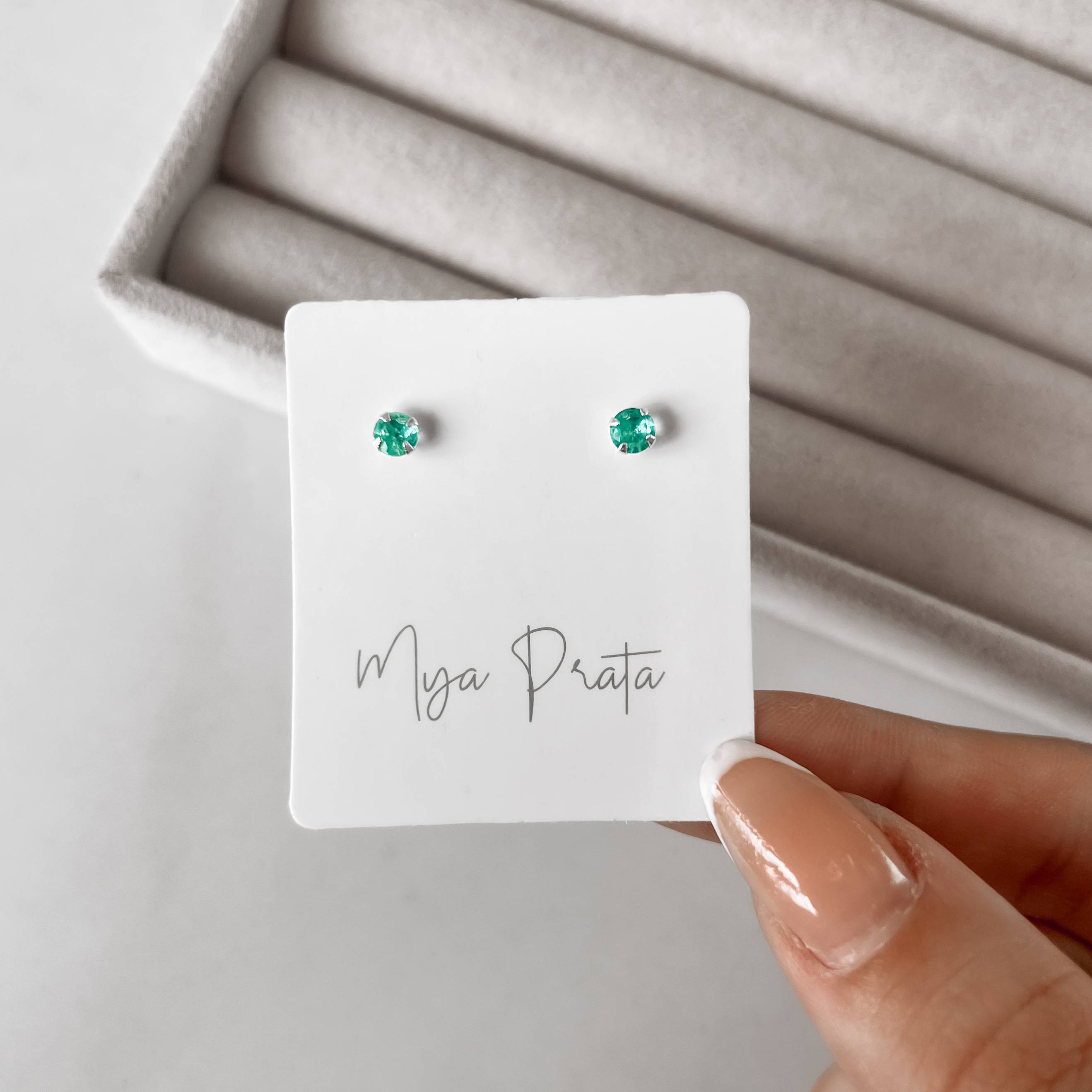 Imagem Secundária Brinco zircônia redonda acqua 4mm