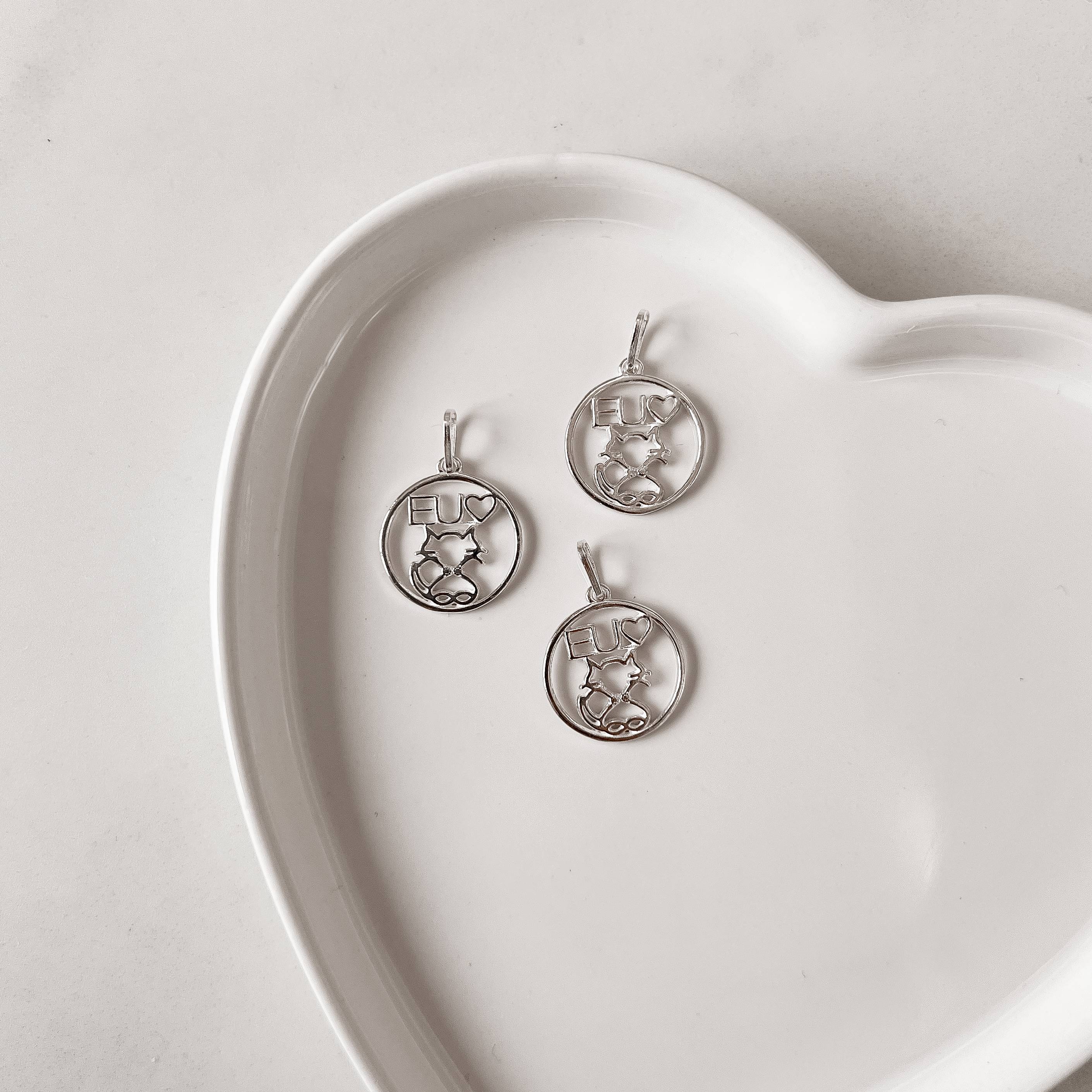 Pingente eu amo gato 17mm