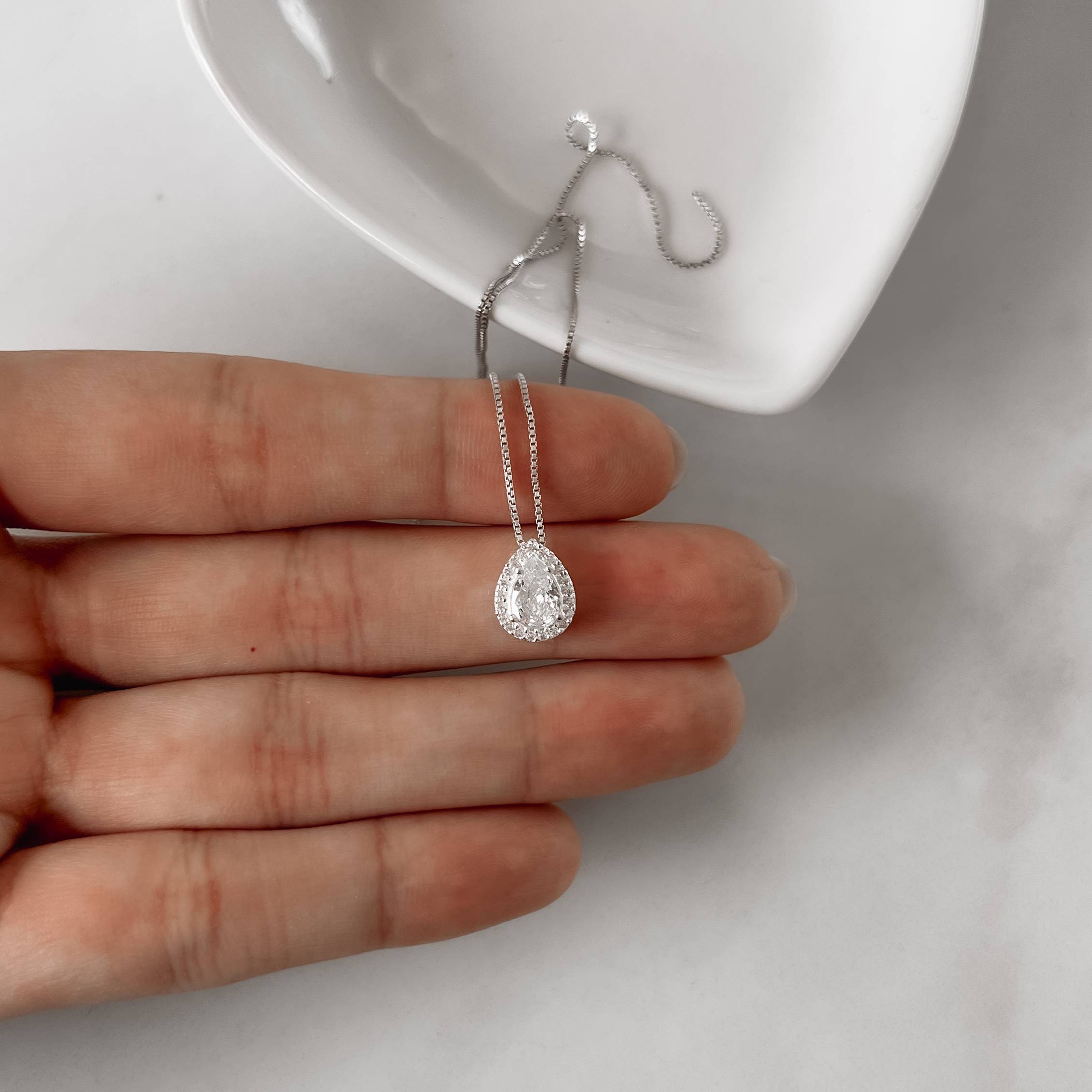 Imagem Secundária Colar zircônia gota com cravejado 11mm 45cm