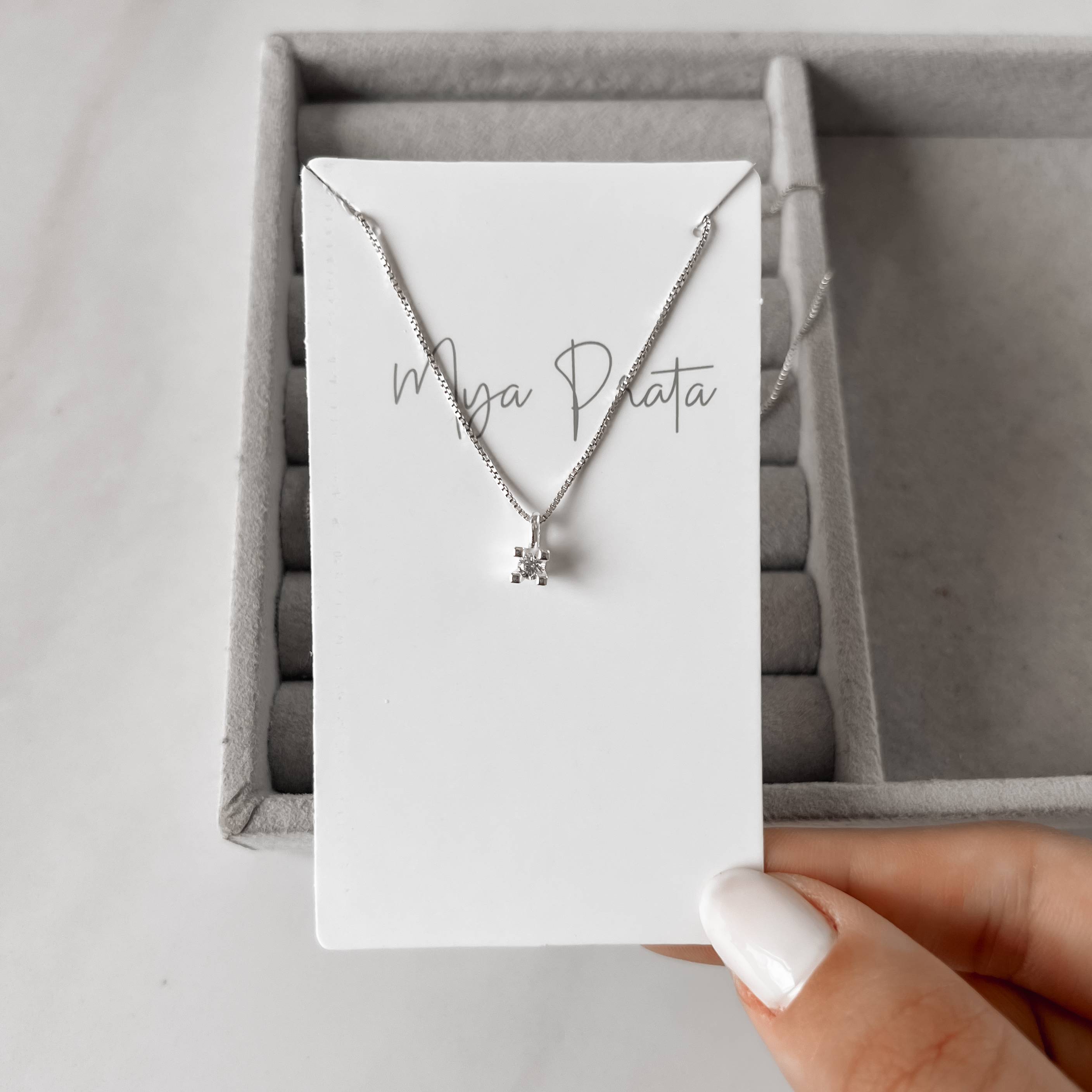 Colar pingente zircônia redonda 3mm 40cm