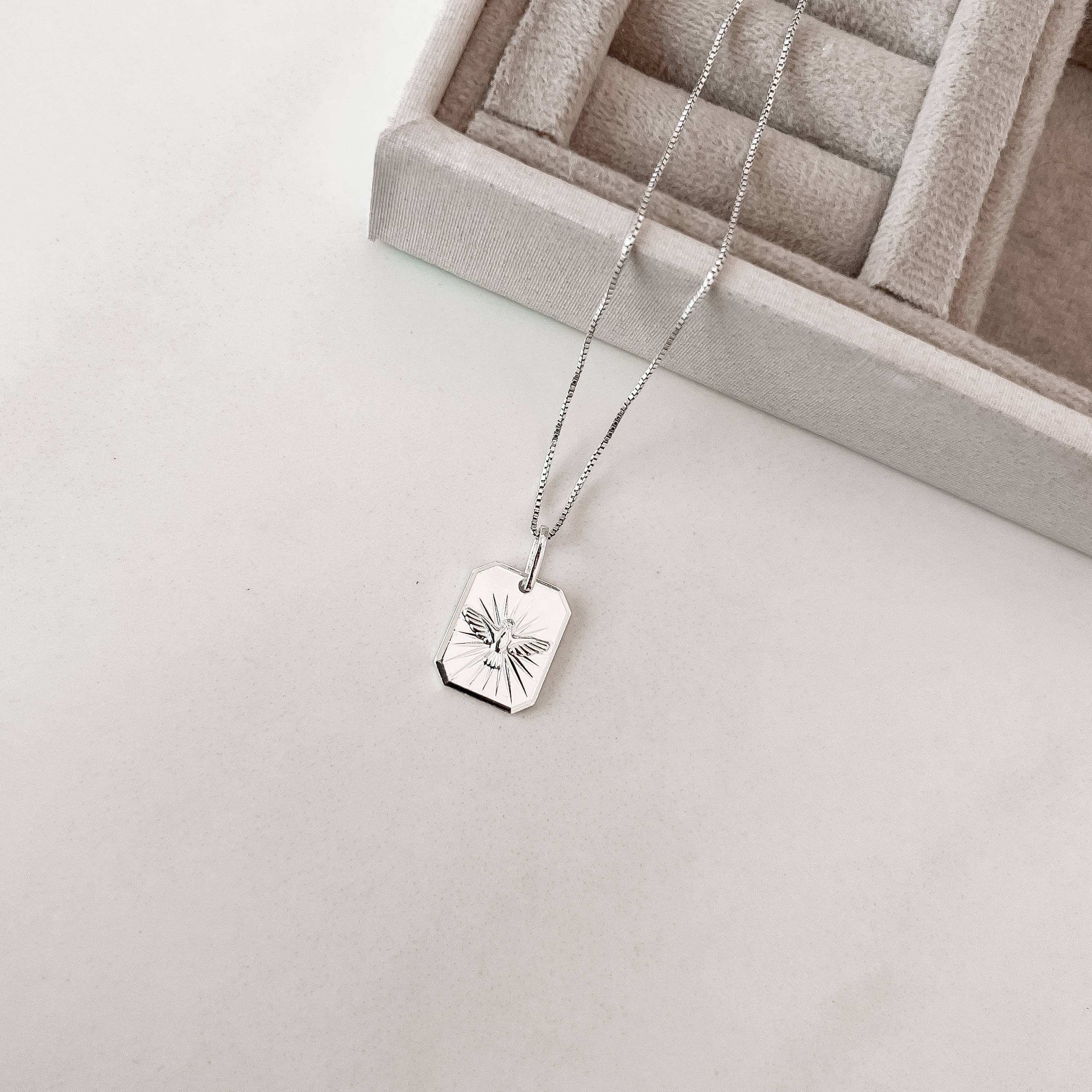 Colar pingente medalha Espírito Santo desenhado 15mm 45cm