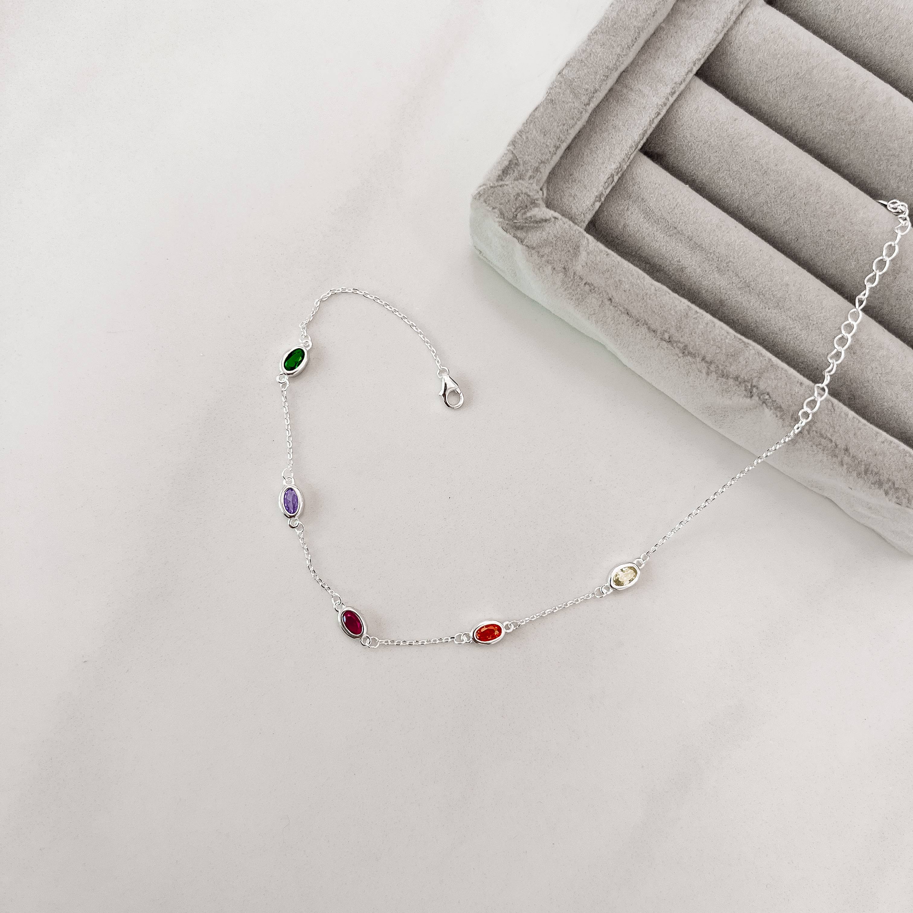 Tornozeleira entremeio zircônias ovais coloridas 6mm