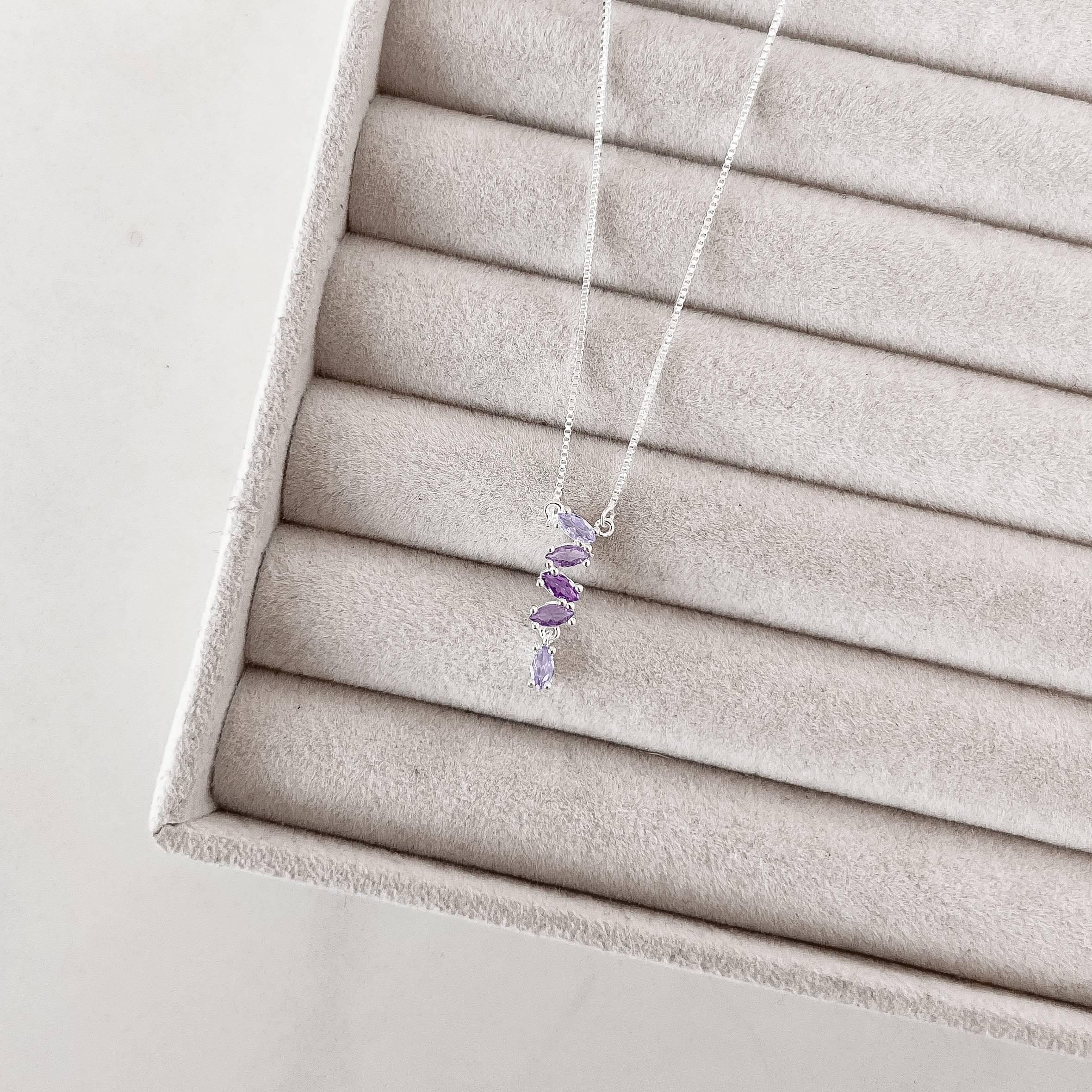 Colar entremeio zircônias navete lilás 21mm v15 40+5cm