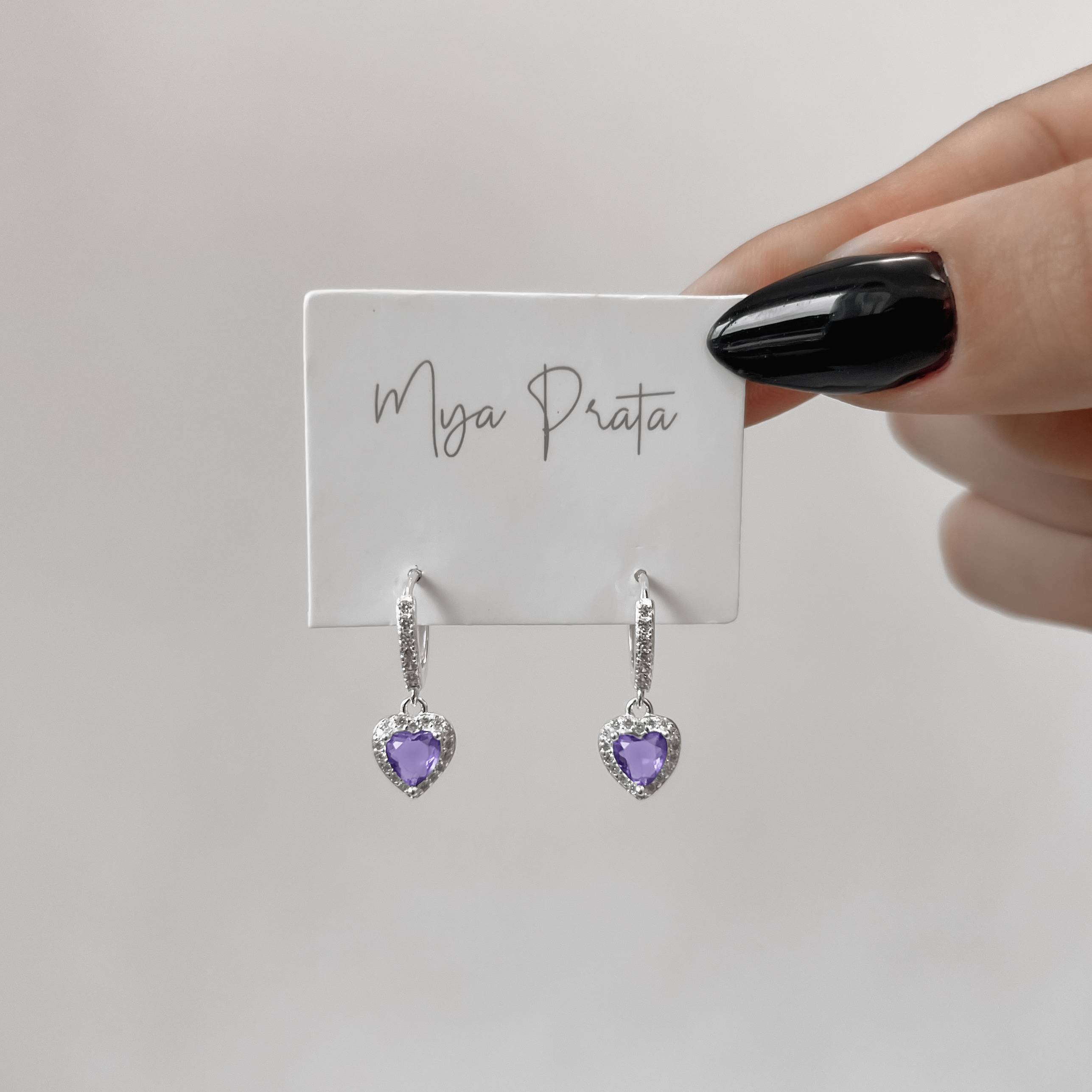 Imagem Argola click cravejada 11mm pingente zircônia coração lilás