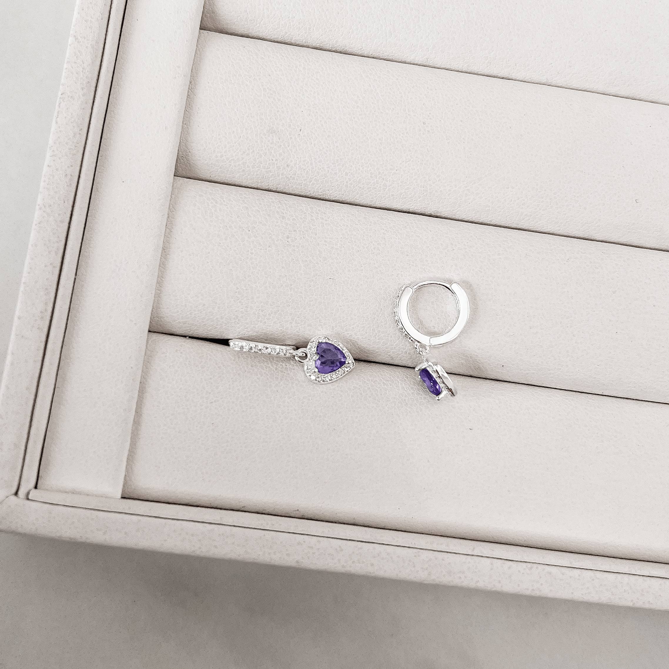 Imagem Secundária Argola click cravejada 11mm pingente zircônia coração lilás