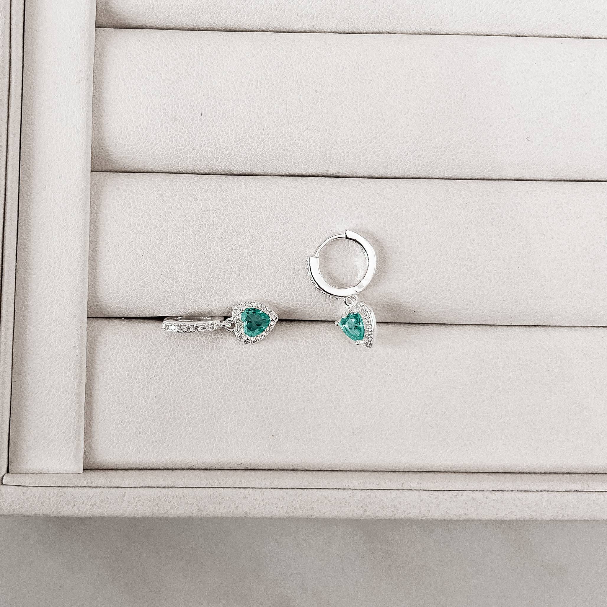 Imagem Secundária Argola click cravejada 11mm pingente zircônia coração acqua