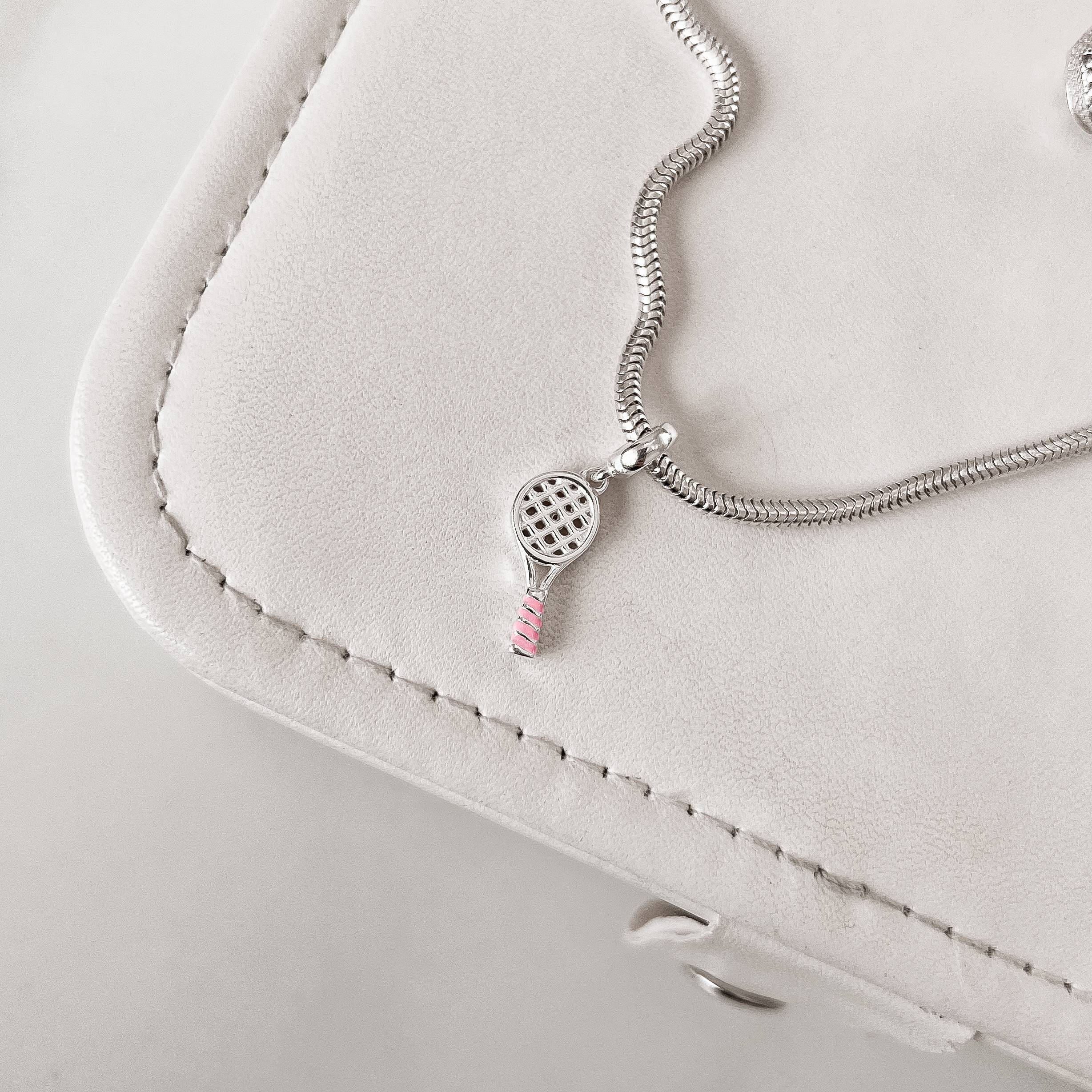 Berloque pingente raquete resina rosa 16mm