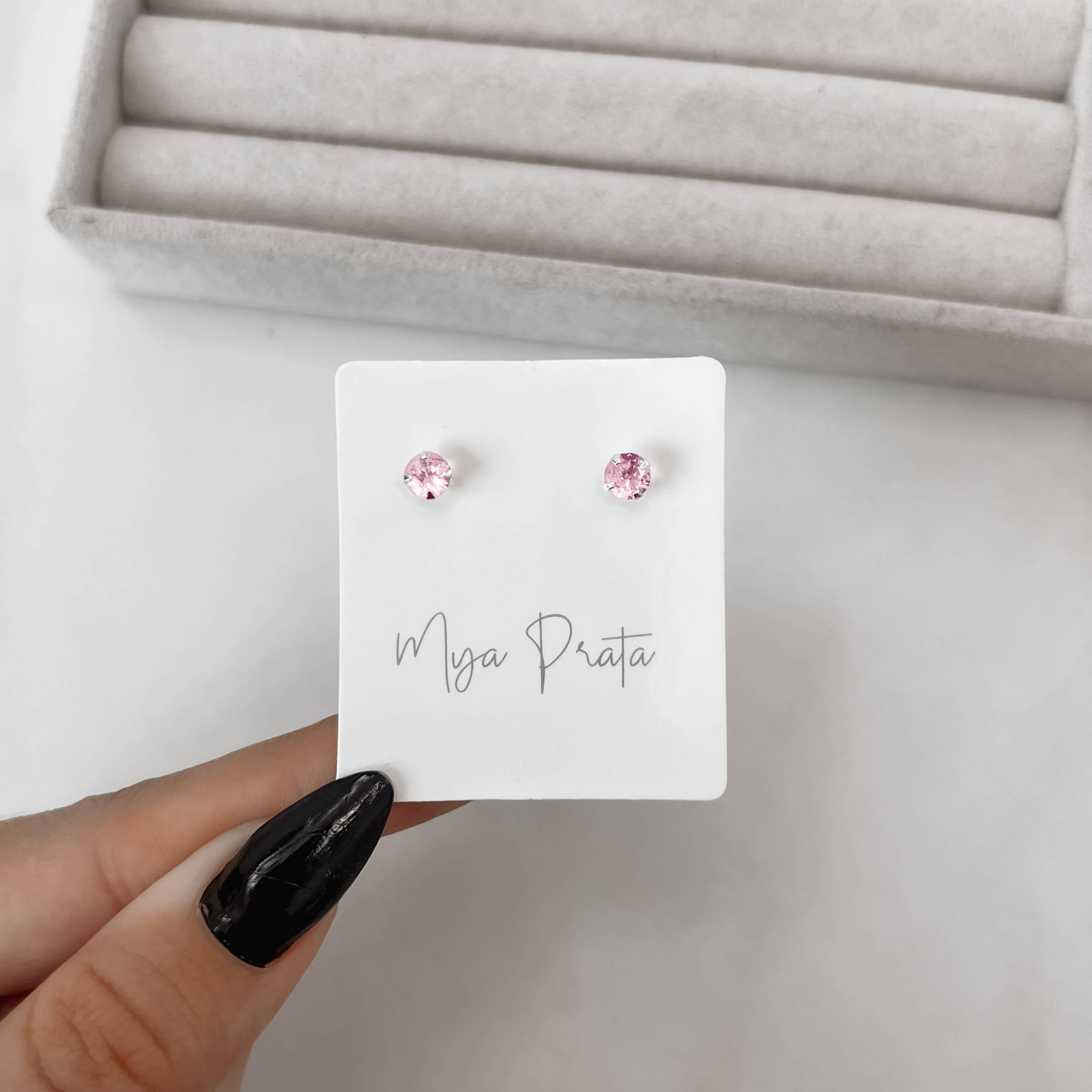 Imagem Secundária Brinco zircônia redonda rosa 5mm