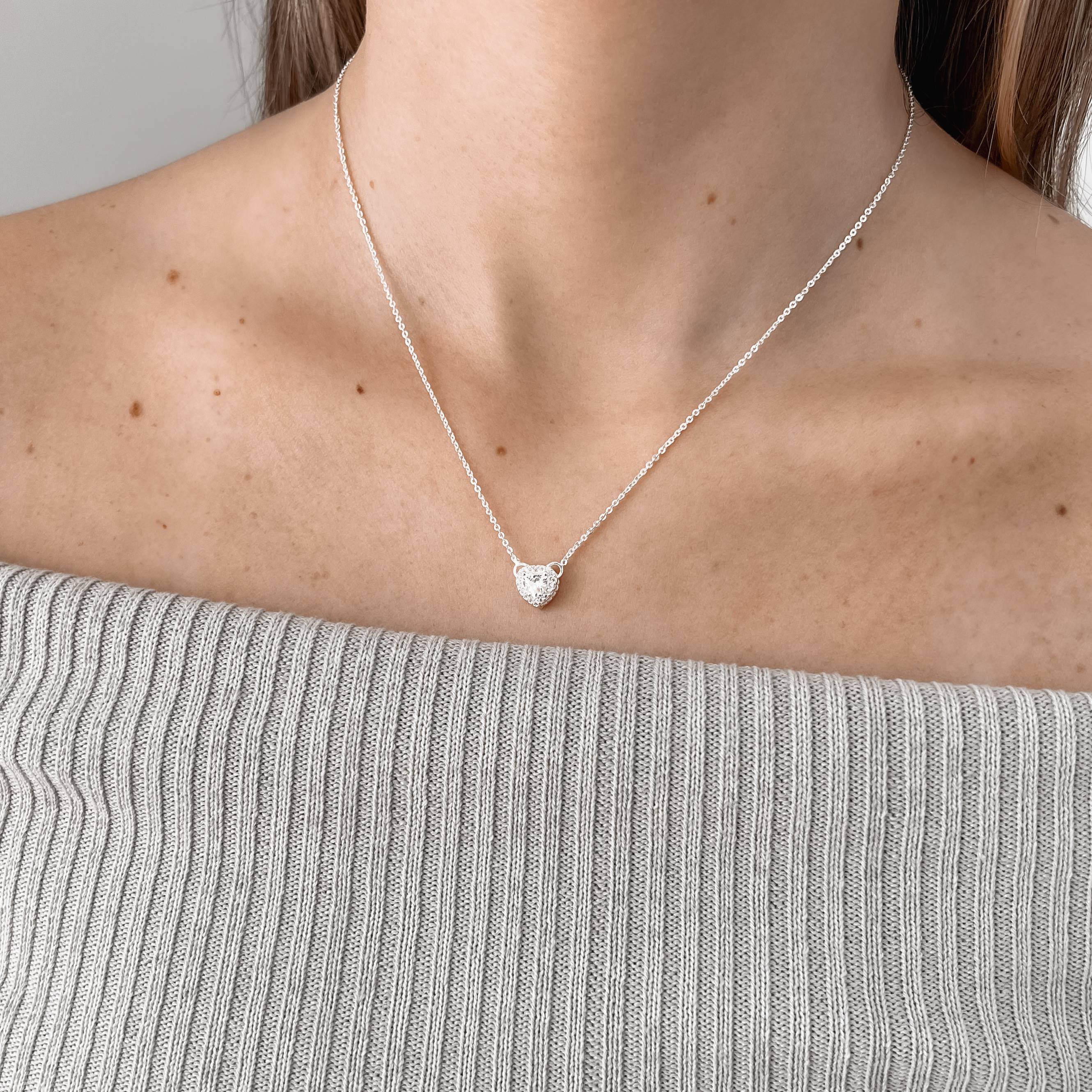 Imagem Secundária Colar zircônia coração com cravejado 9mm corrente cadeado 40+5cm