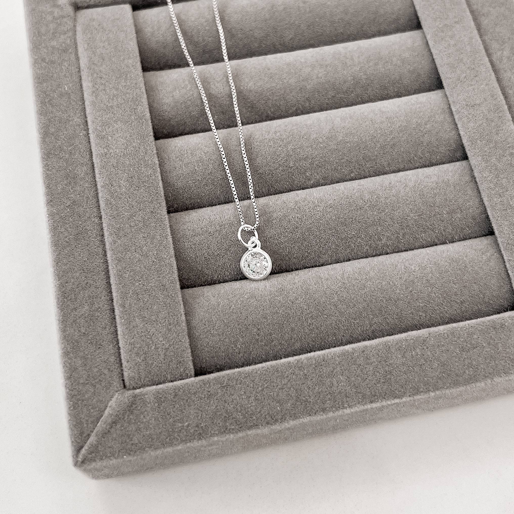 Imagem Secundária Colar pingente zircônia redonda embutida 6mm 40cm