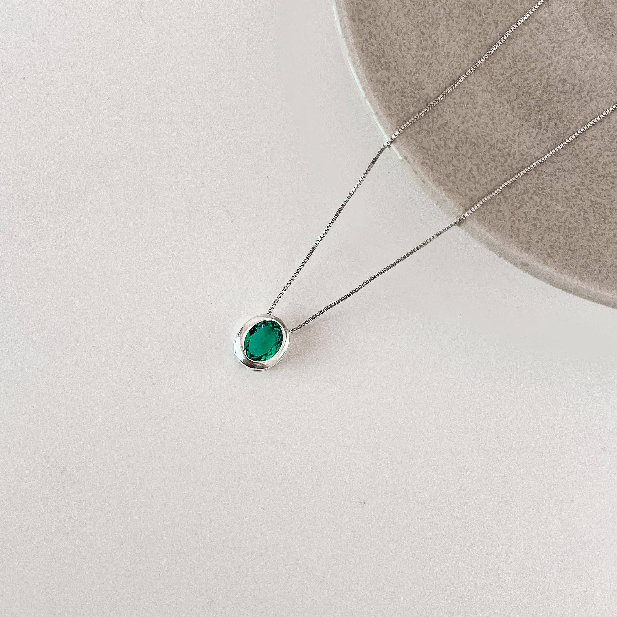 Colar zircônia oval acqua 11mm 45cm