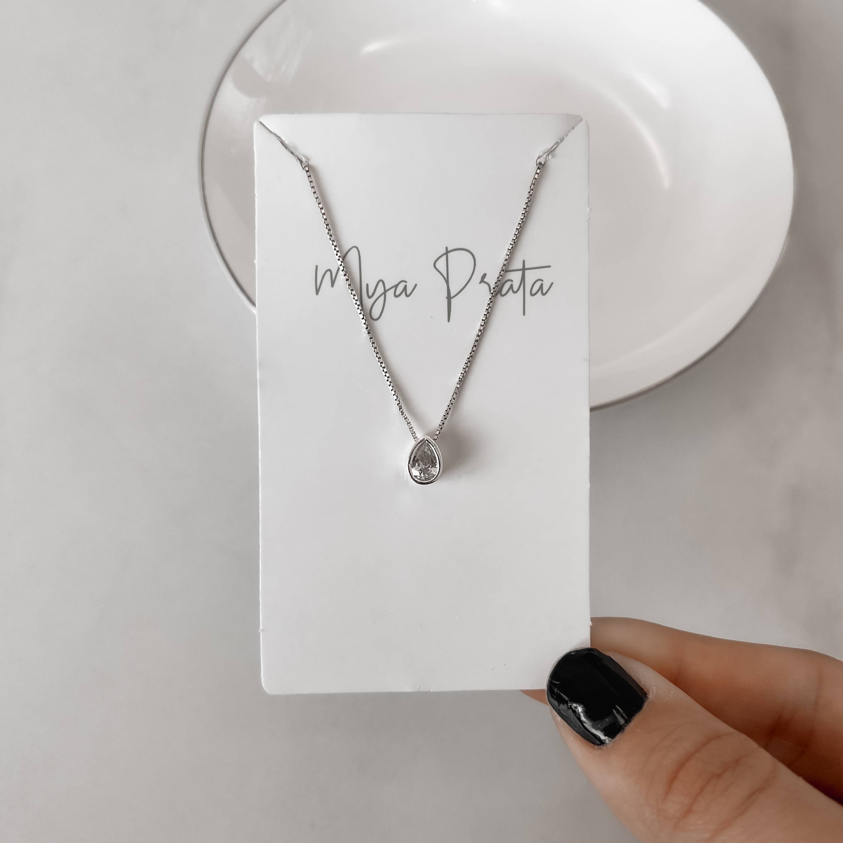 Imagem Secundária Colar zircônia gota embutida 7mm 40cm