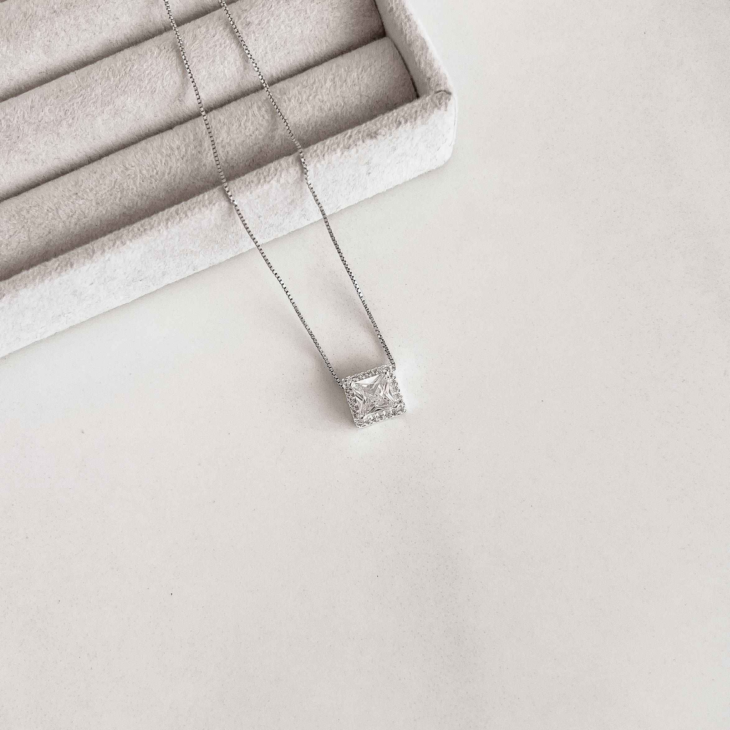 Colar zircônia quadrada com cravejado 9mm 45cm