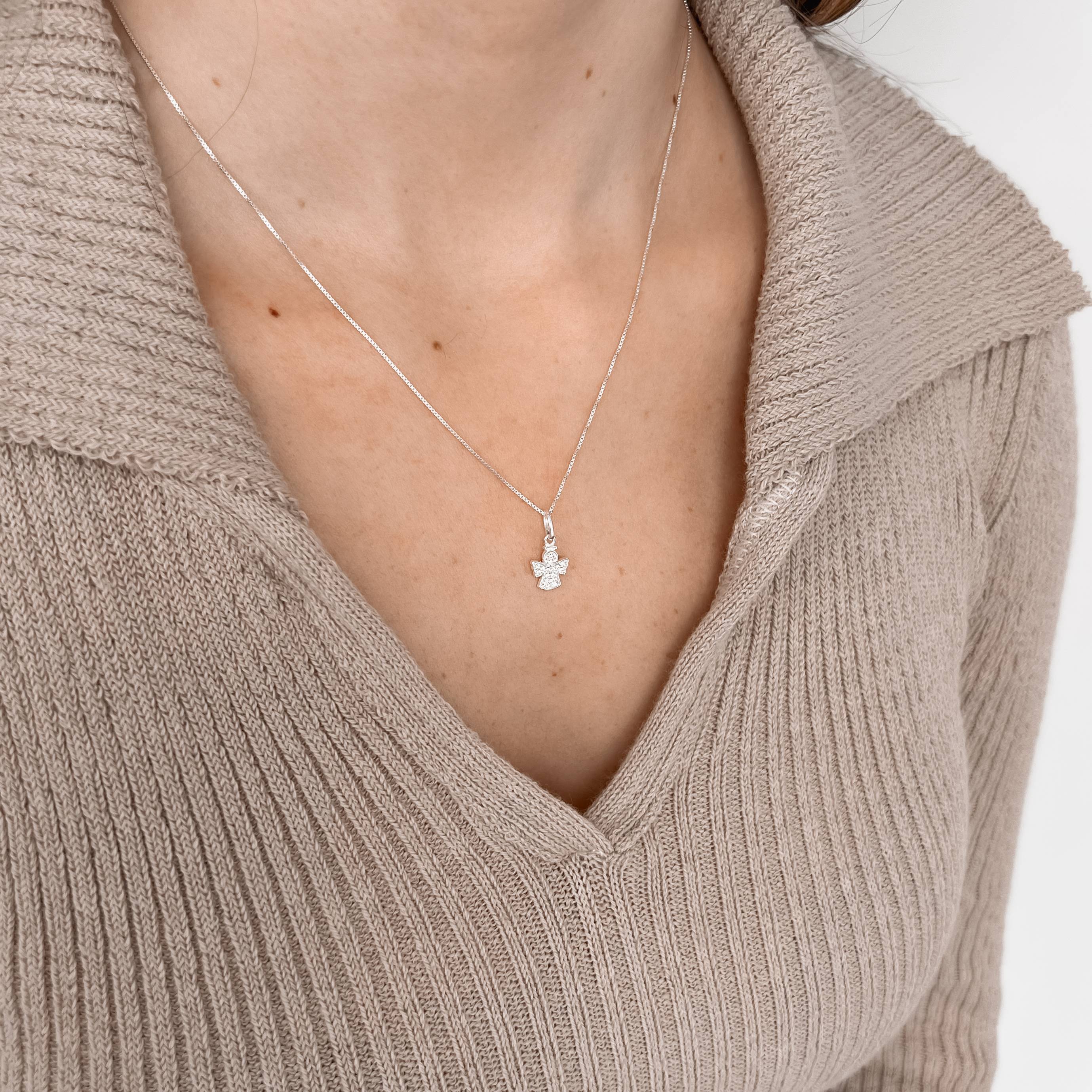 Colar pingente anjo cravejado 10mm 45cm