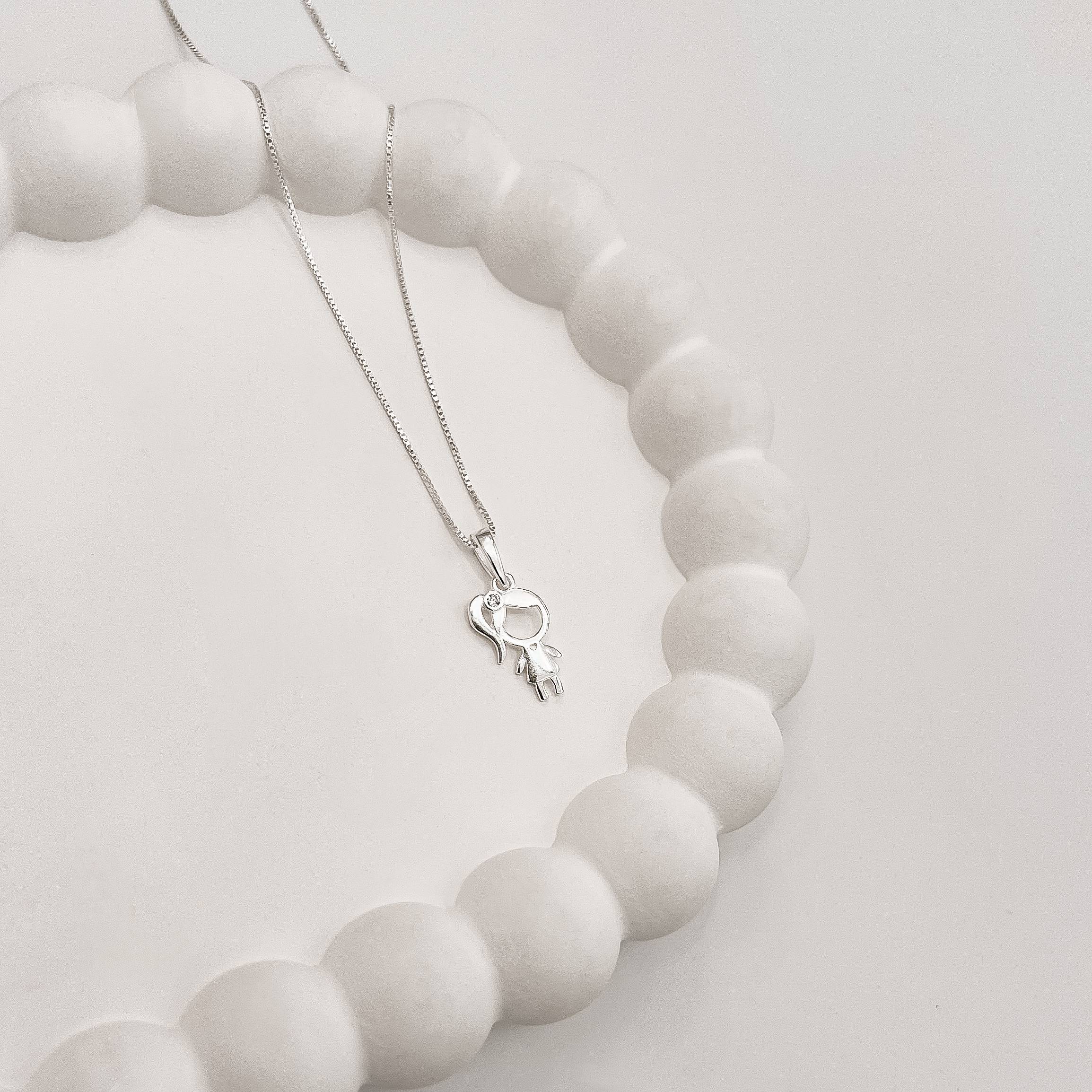 Colar pingente menina detalhe zircônia 14mm 45cm