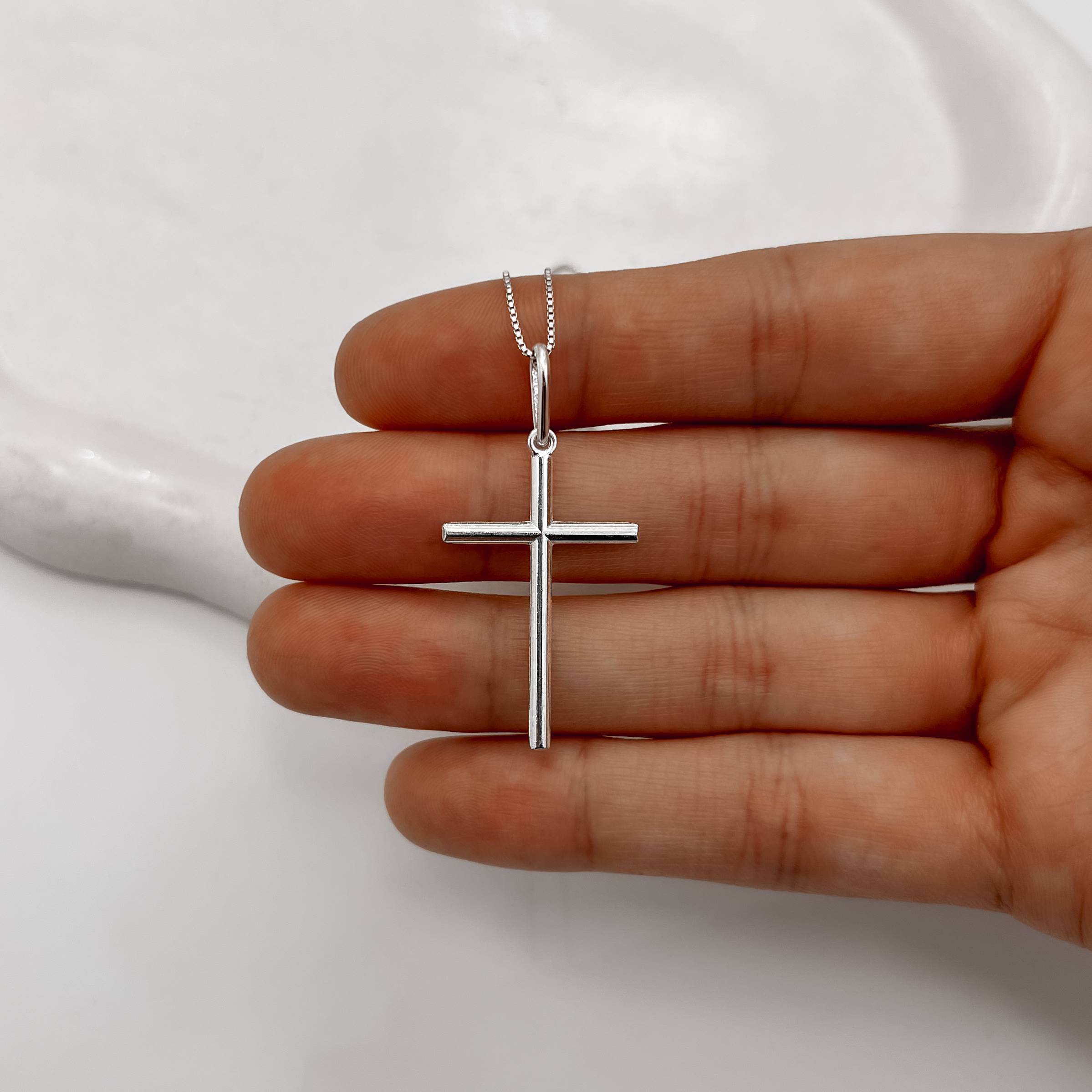 Colar pingente cruz palito 30mm 45cm