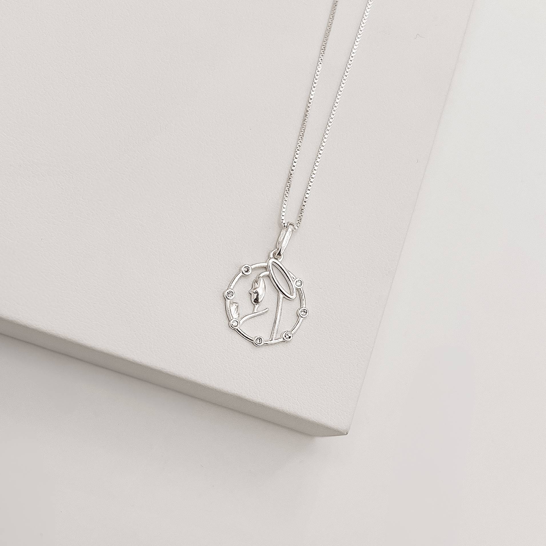 Colar pingente medalha Nsa. Sra. de Fátima com zircônias 15mm 45cm